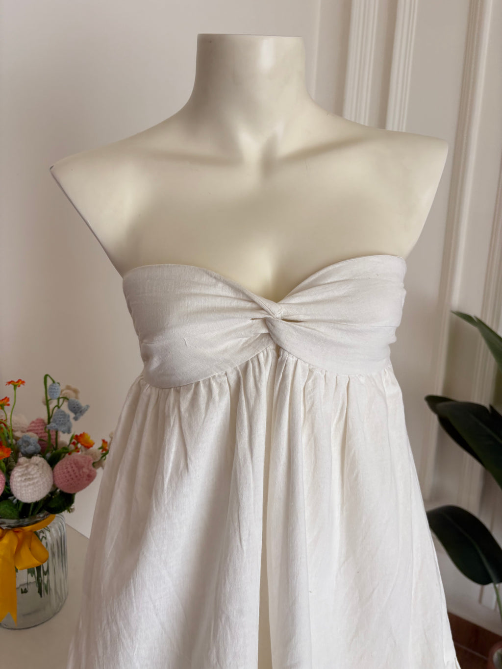 White cotton linen tube dress