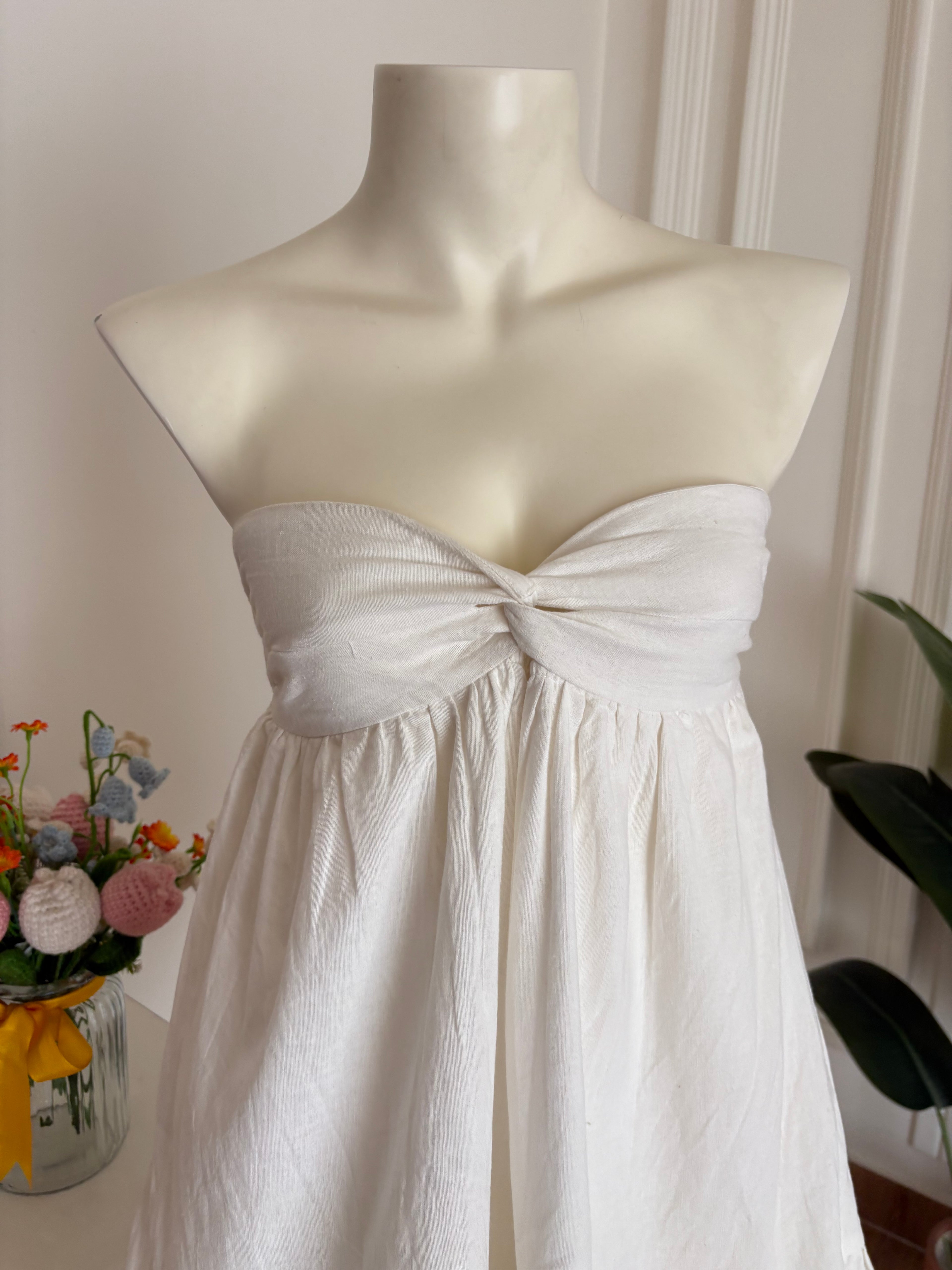 White cotton linen tube dress