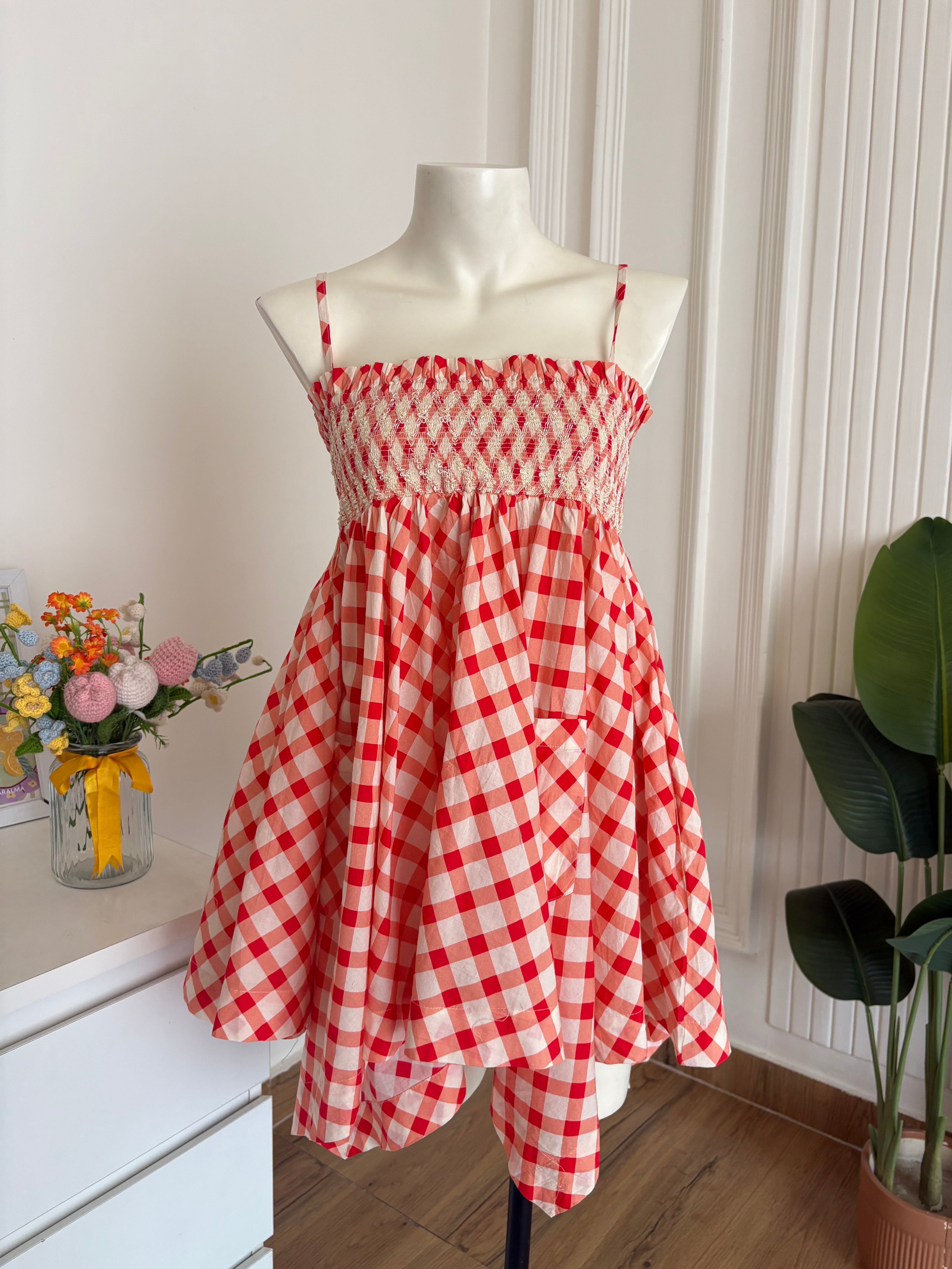 Red check dress