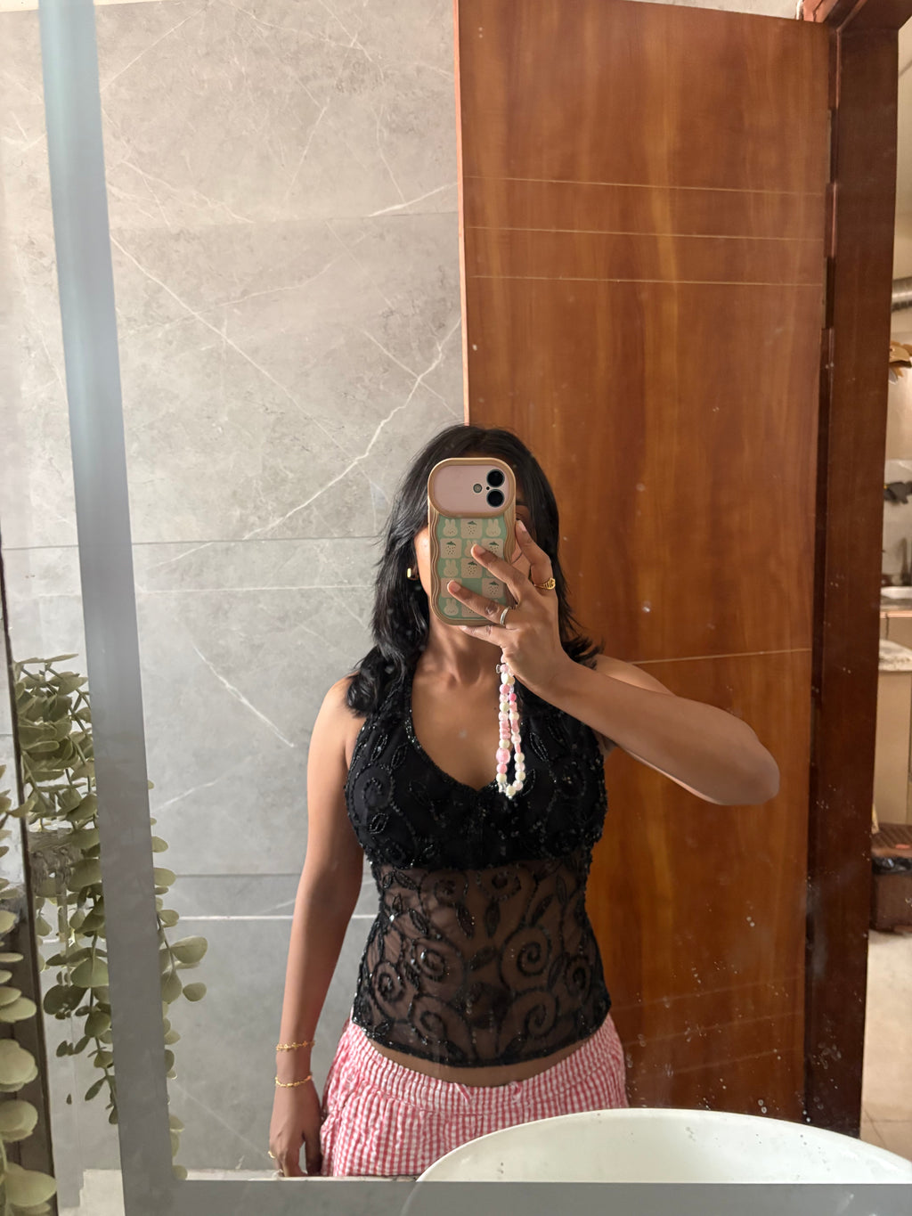 Black padded beaded top 1