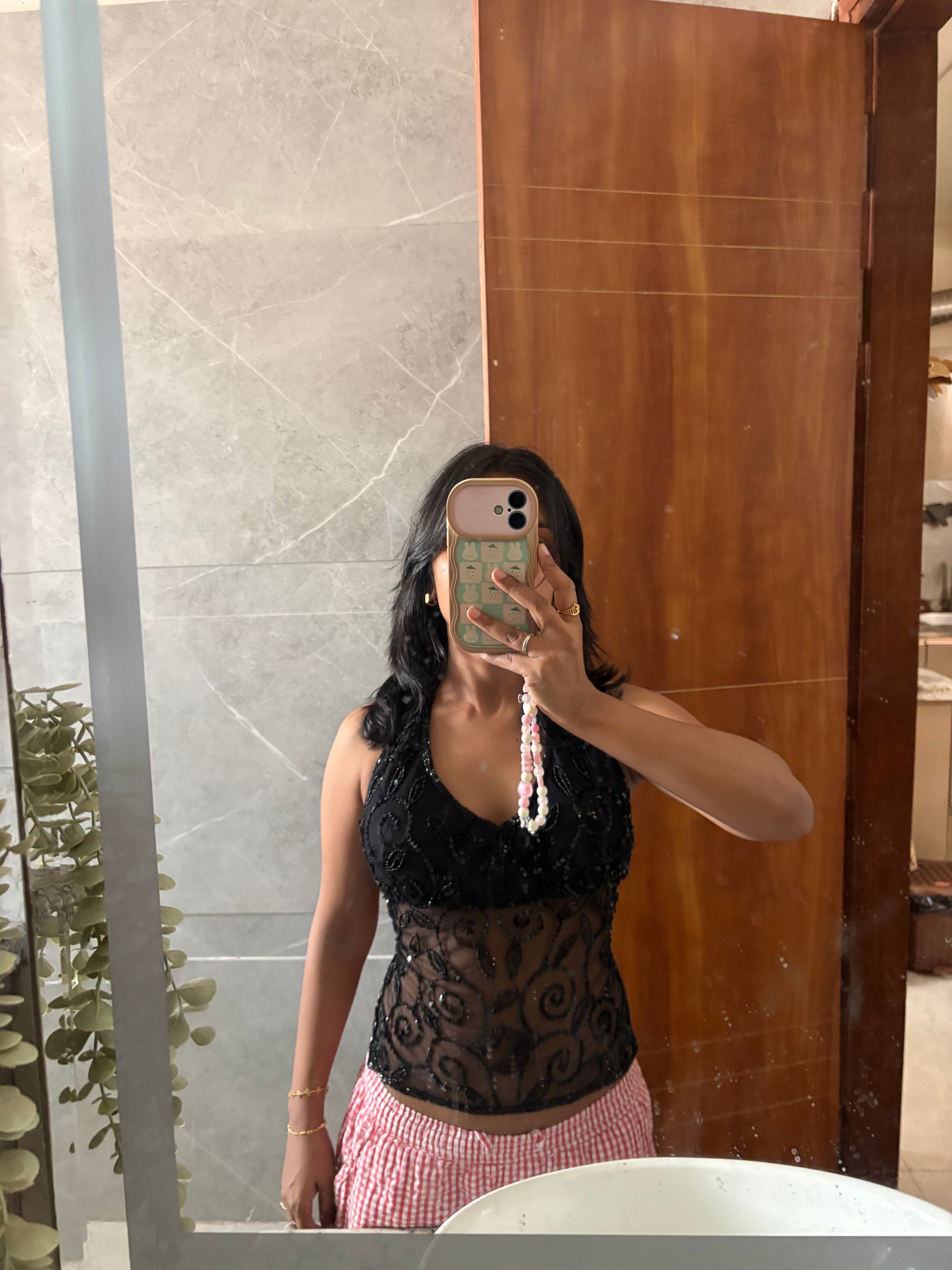Black padded beaded top 1