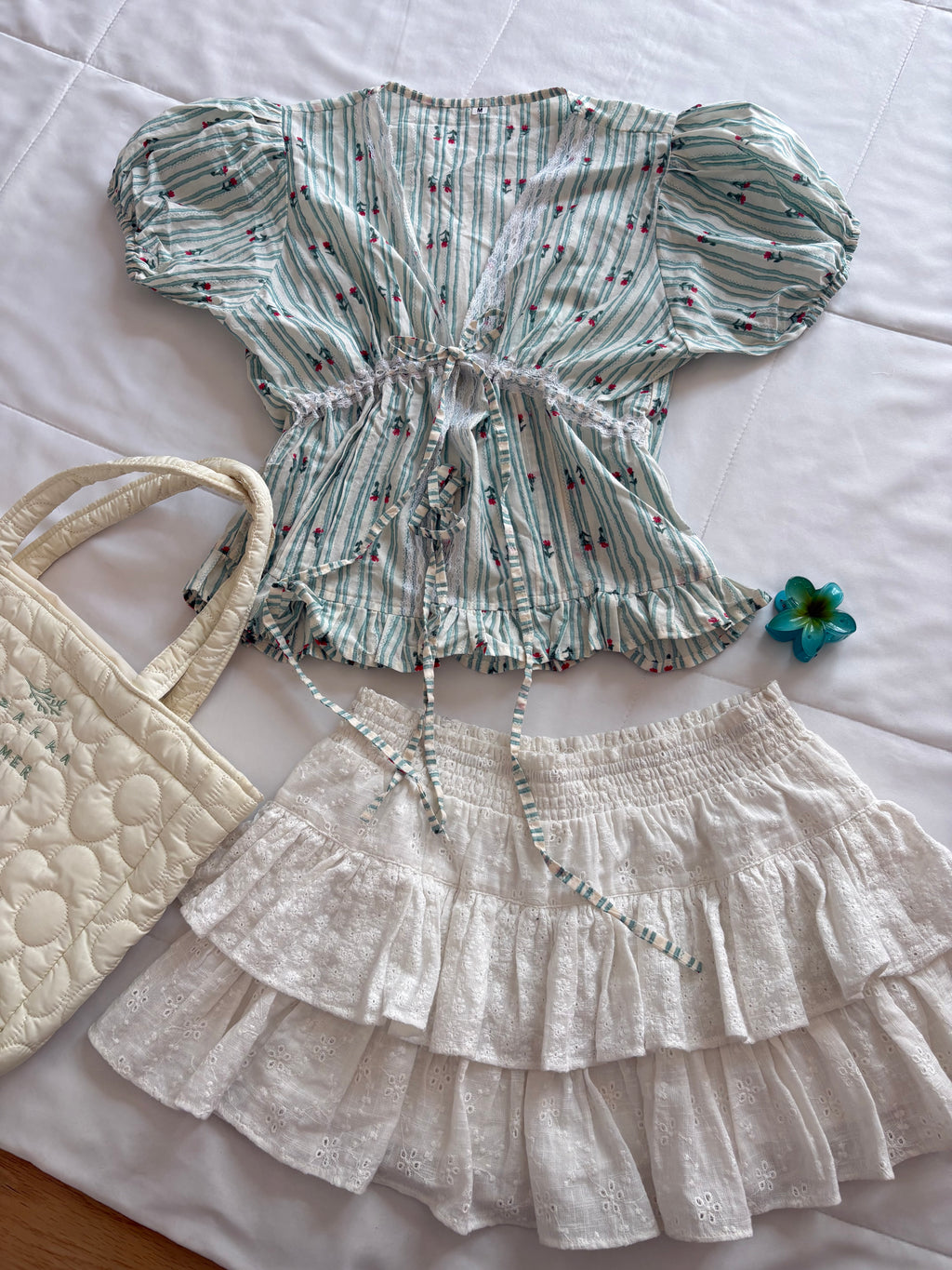 Green floral cotton top