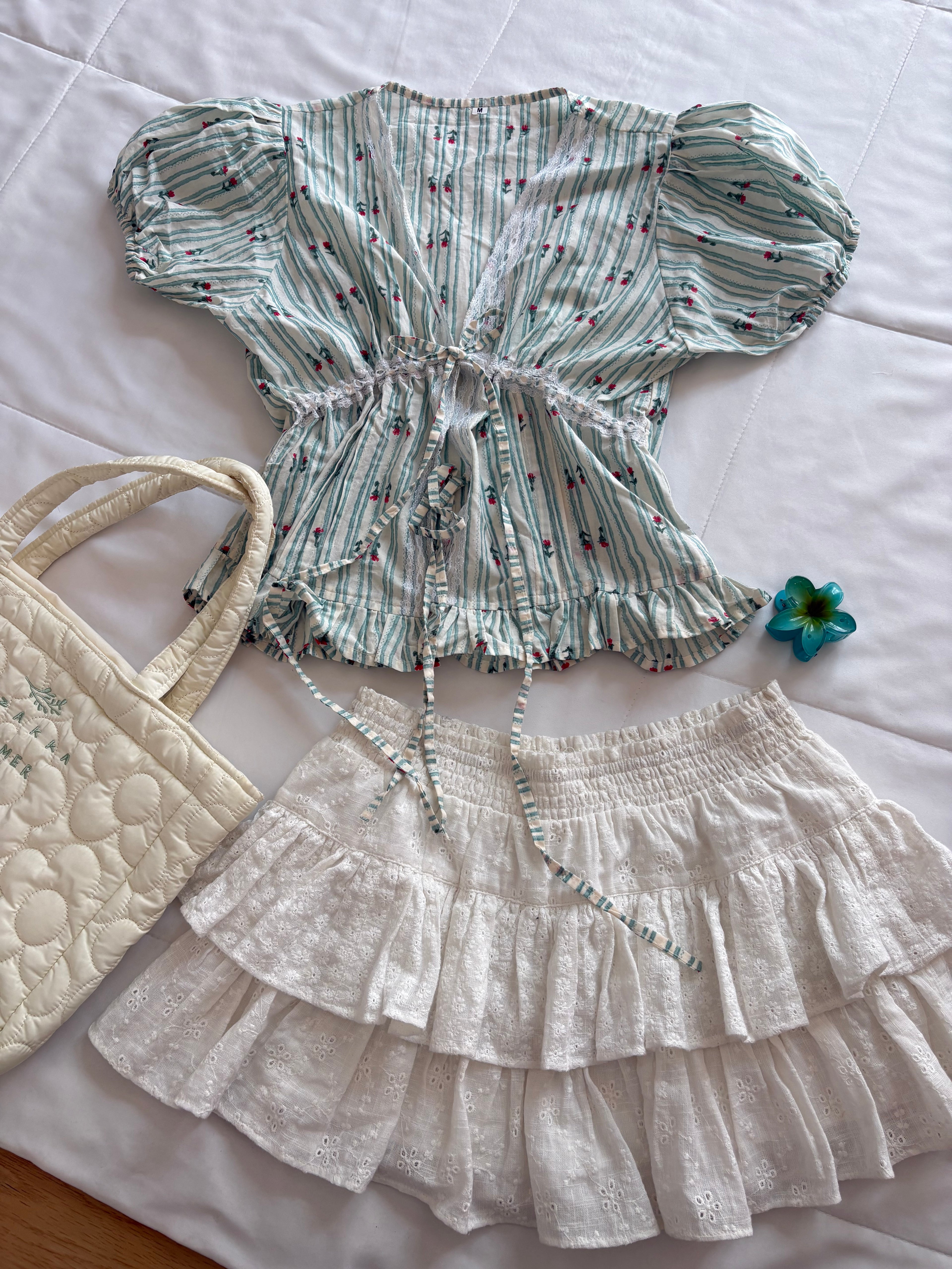 Green floral cotton top