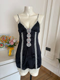 Black ribbon lace details dress