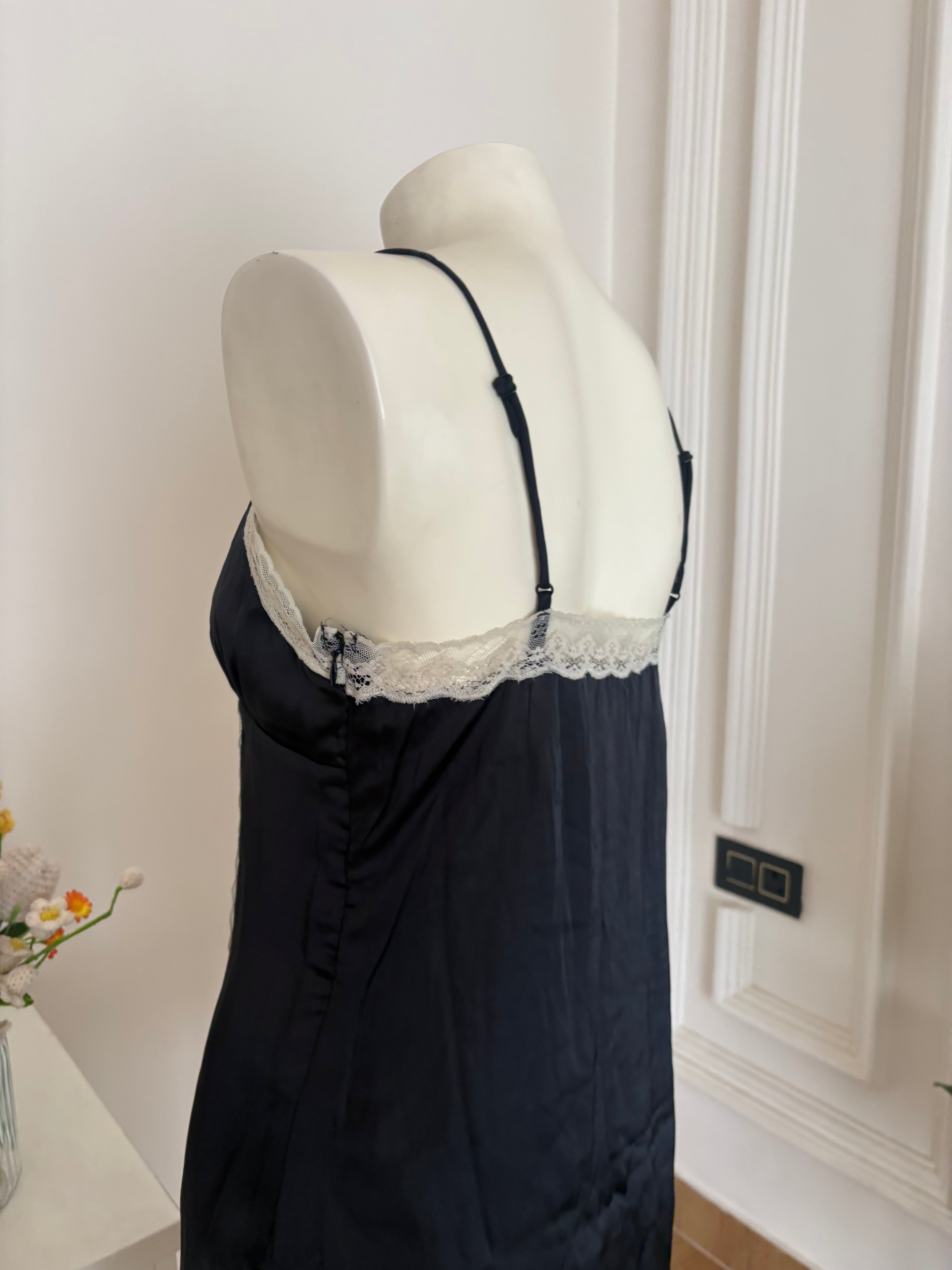 Black ribbon lace details dress