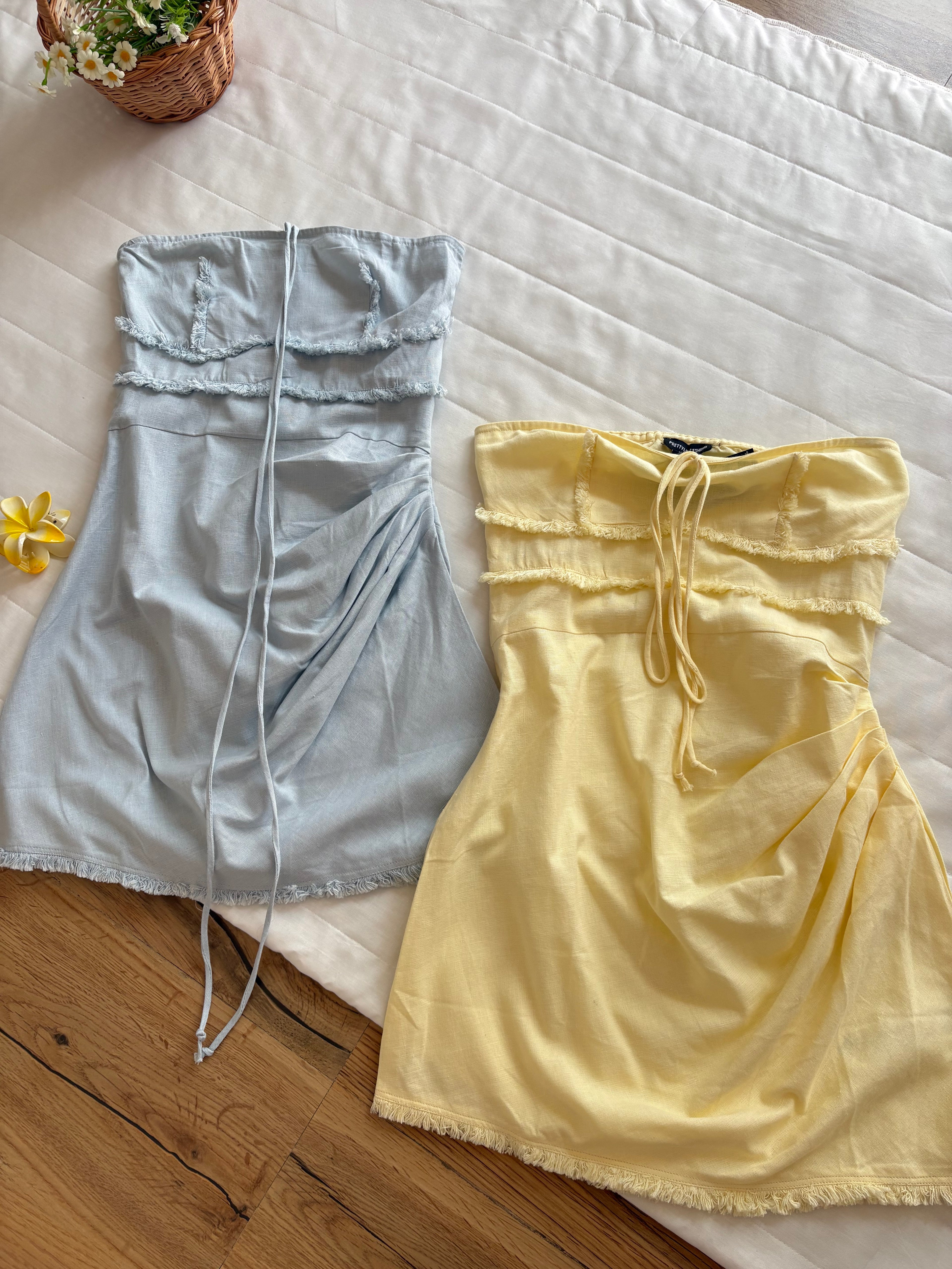 Pastel light colour cotton linen  dress