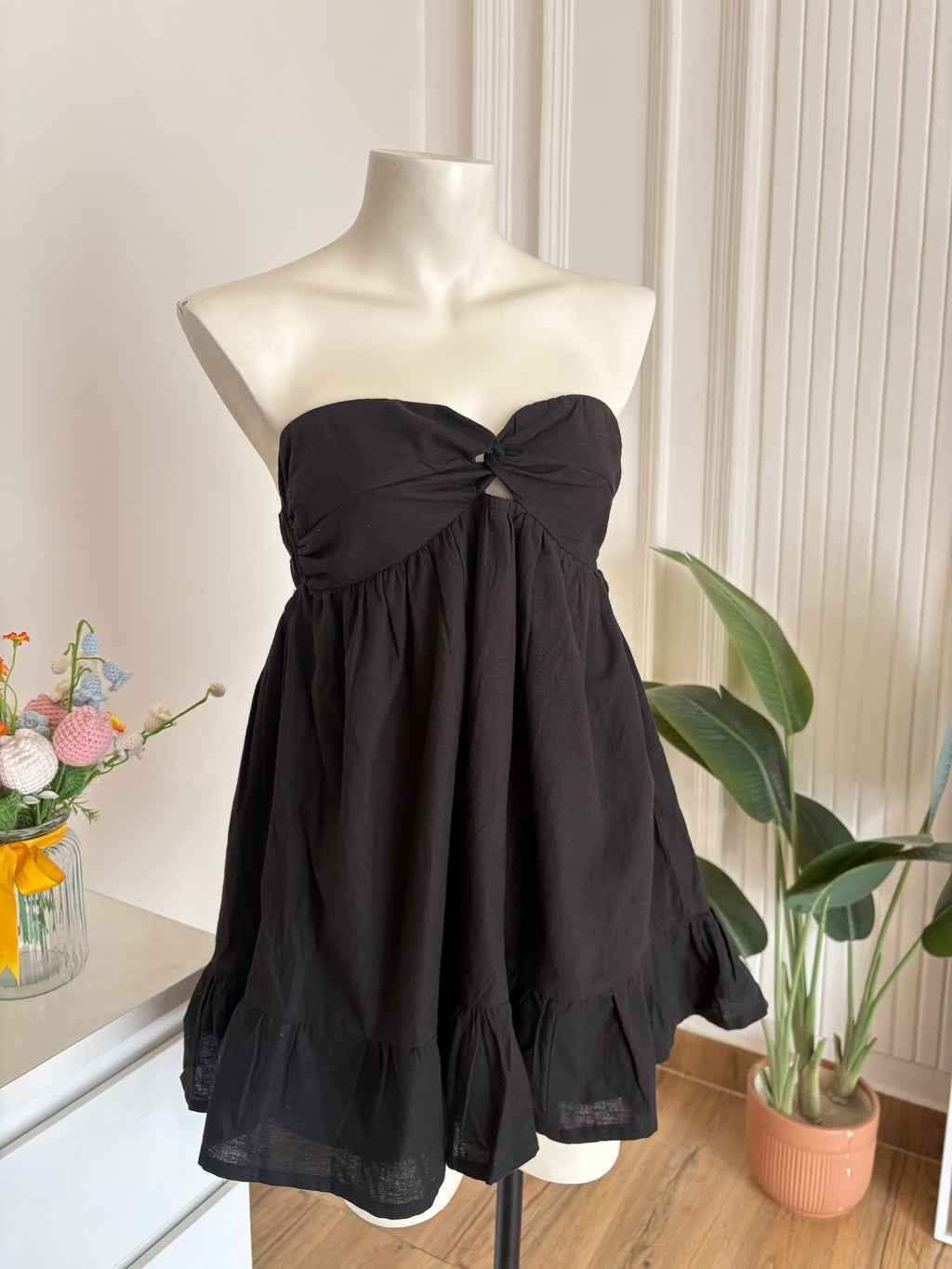 Black cotton linen dress