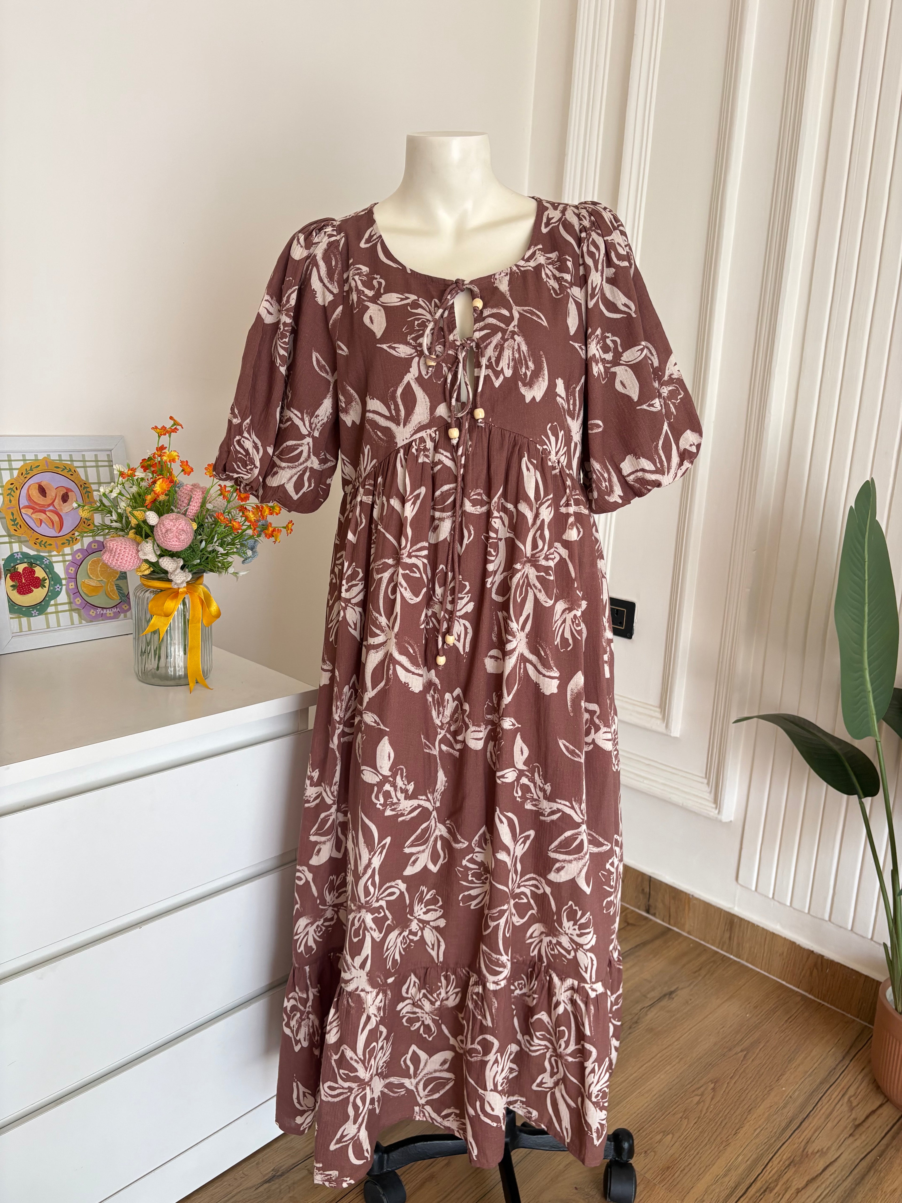 Brown front tie dress