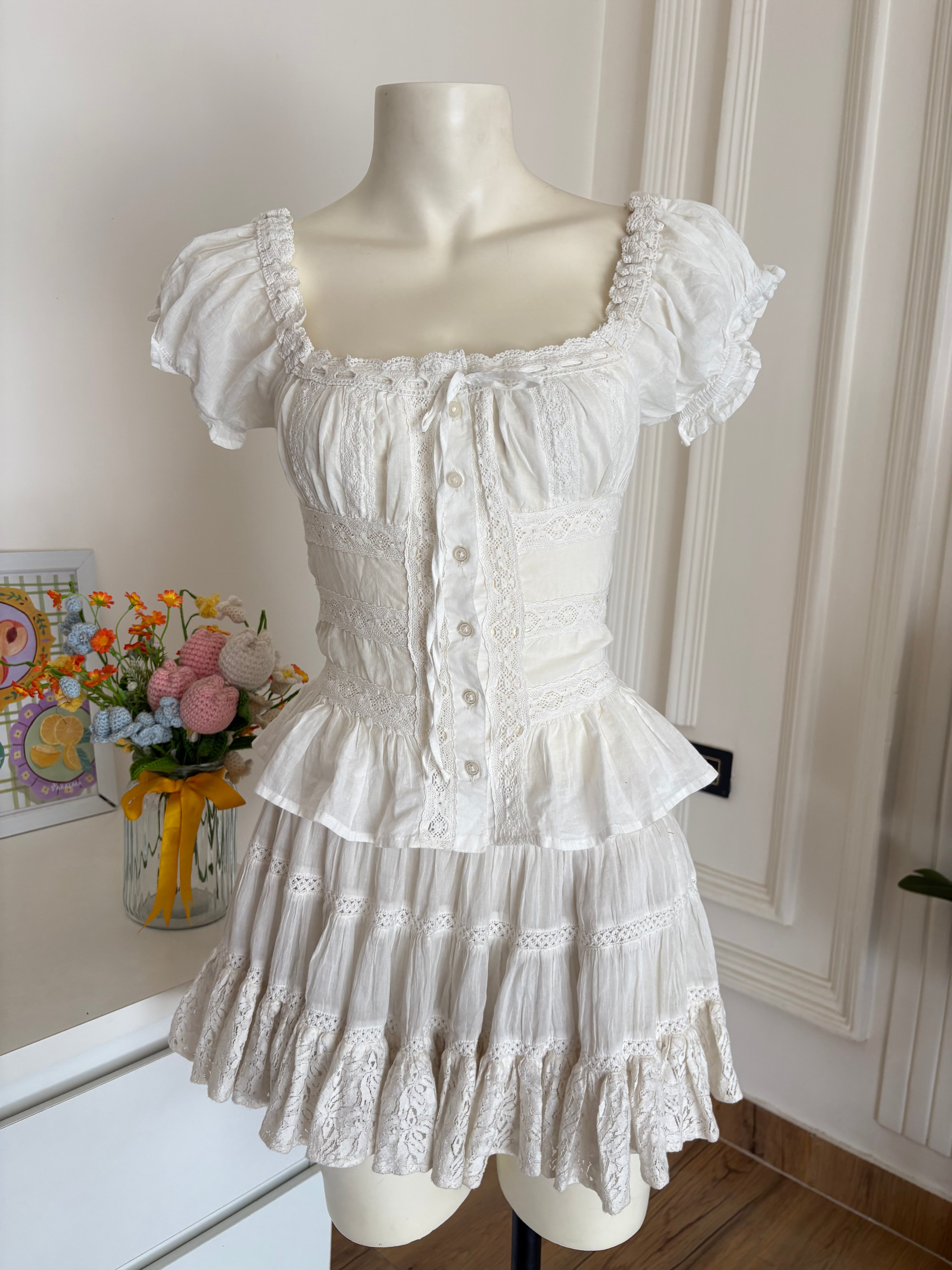 White ribbon detail top