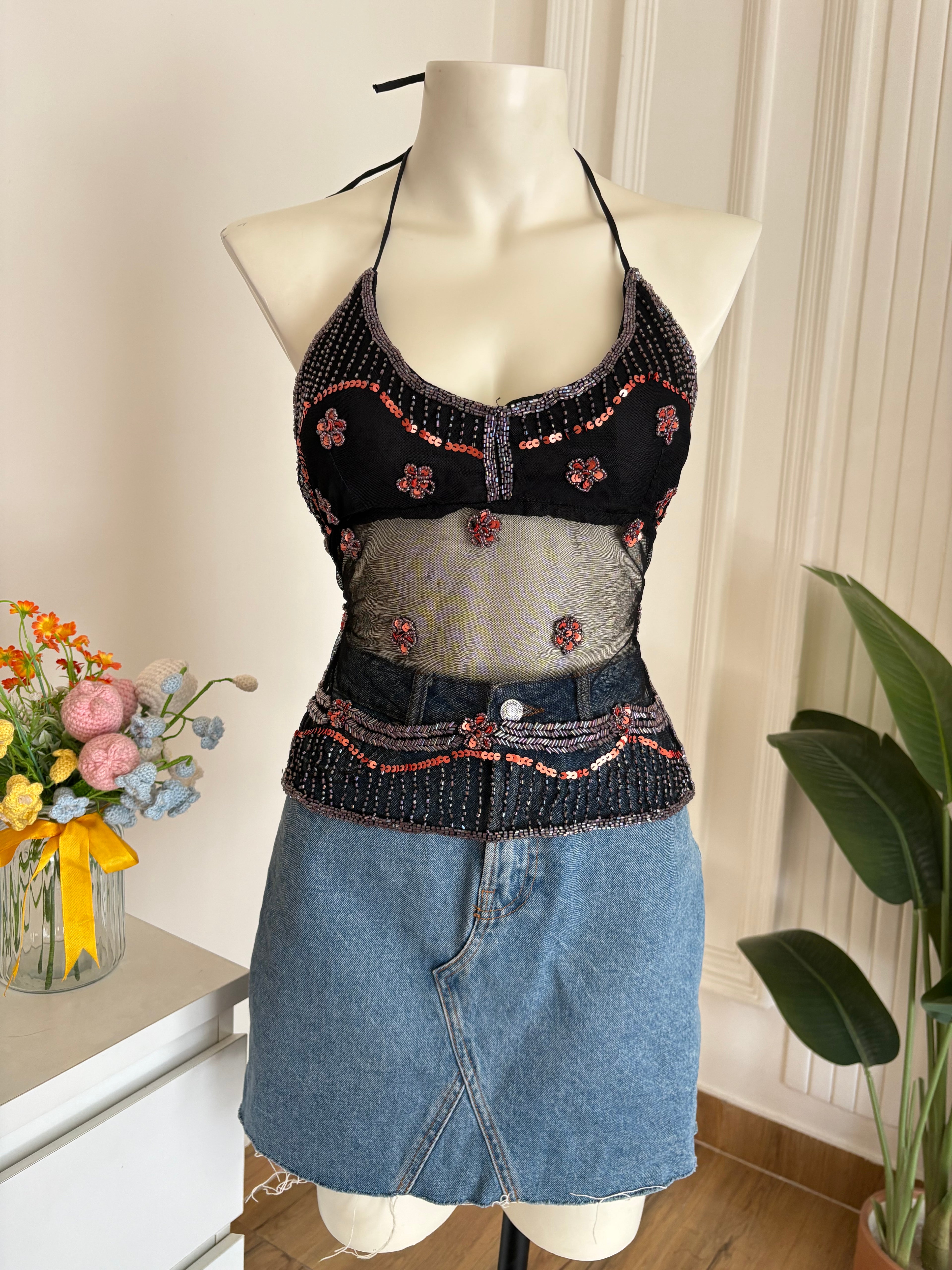 Orange beaded padded top