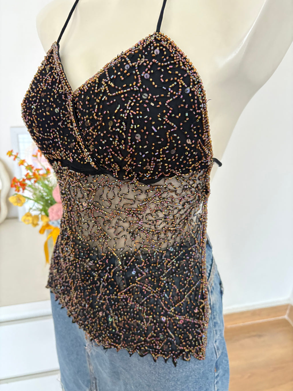 Golden sequin padded top