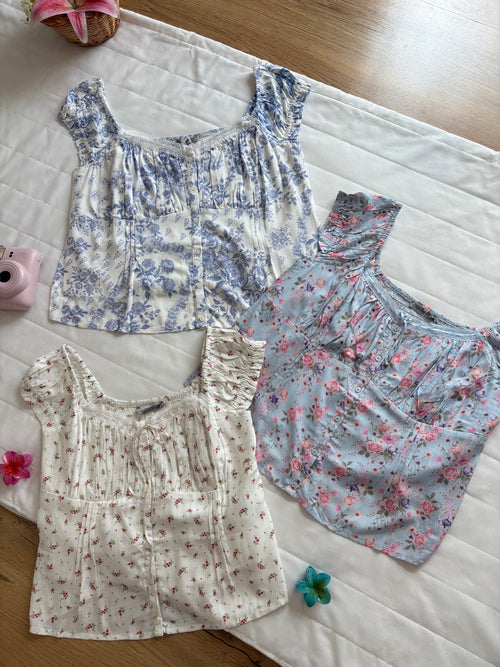 Blue pink floral top