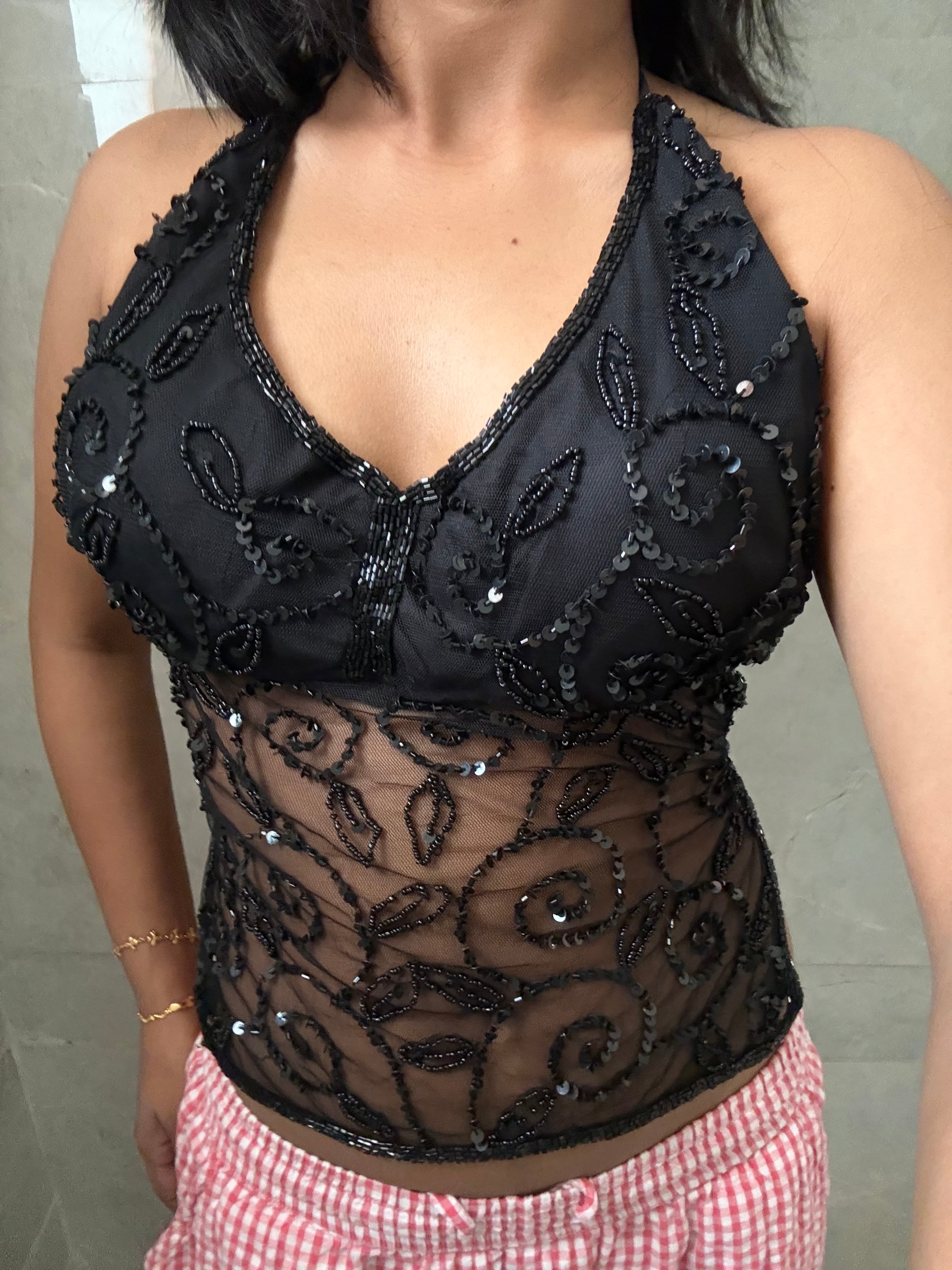Black padded beaded top 1