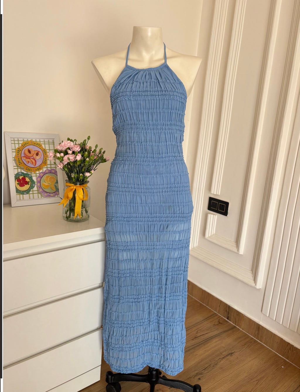 Blue ruched dress