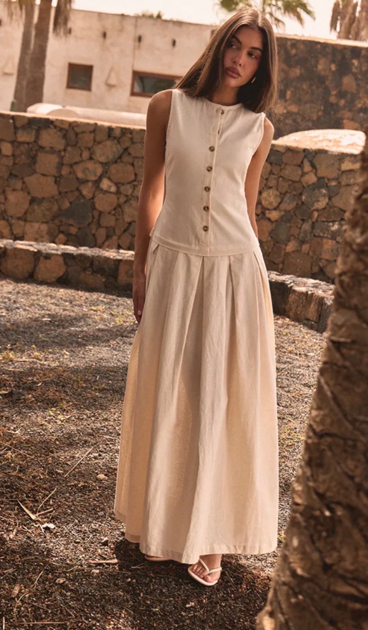 White cotton linen button dress