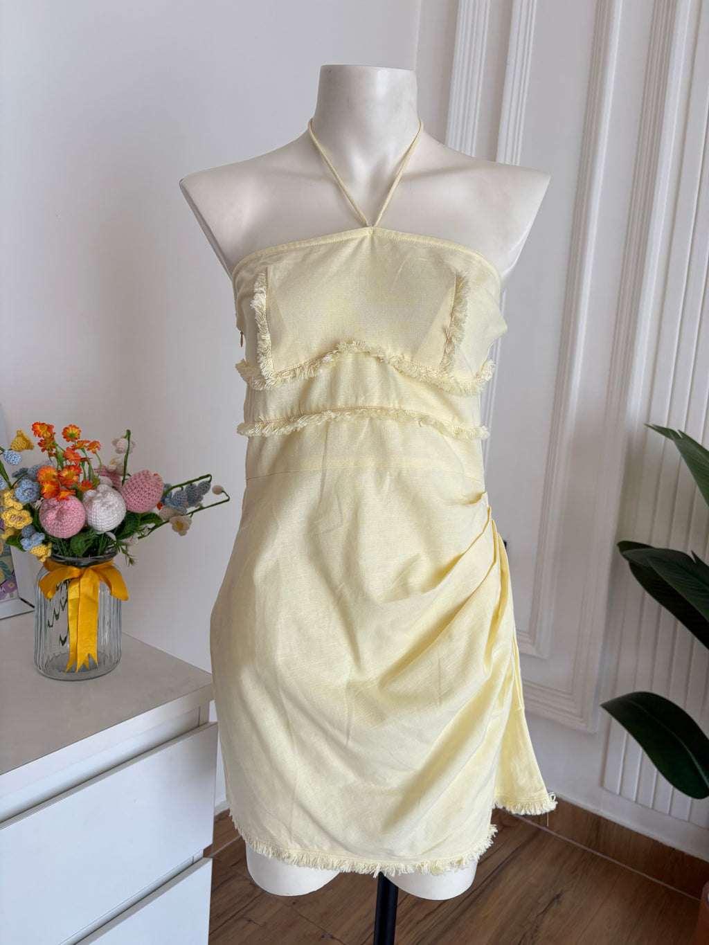 Pastel light colour cotton linen  dress
