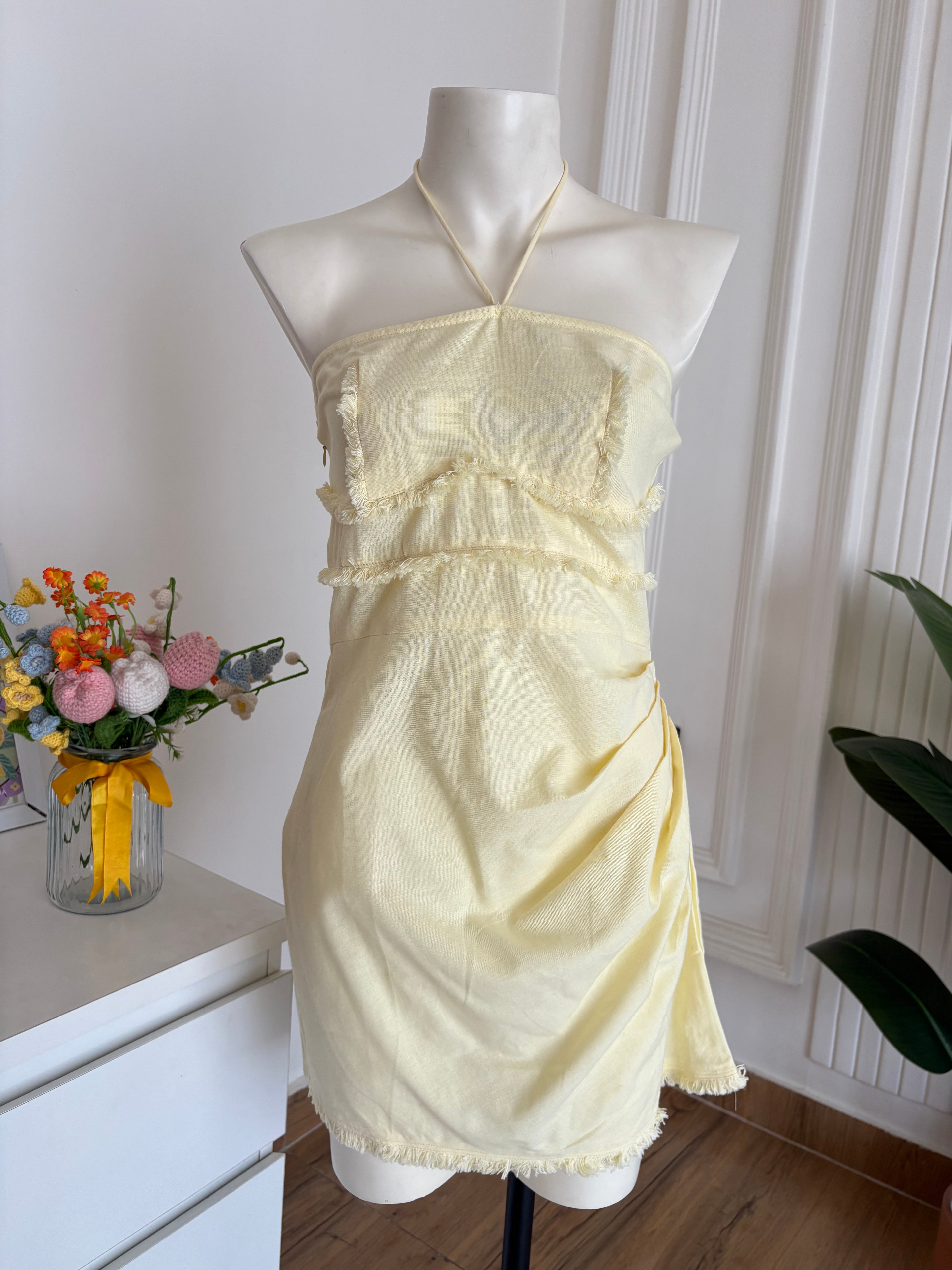Pastel light colour cotton linen  dress