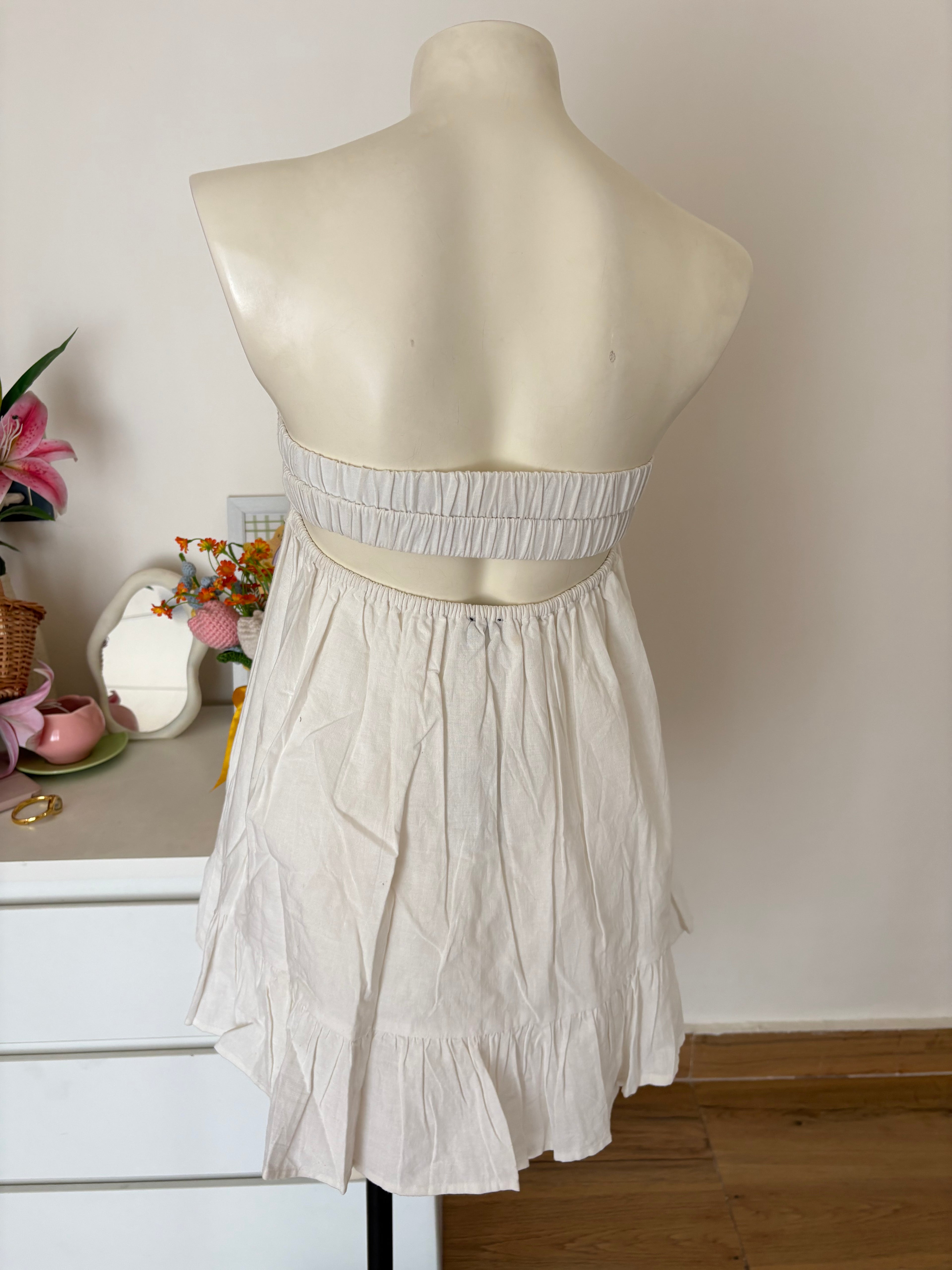 White cotton linen tube dress