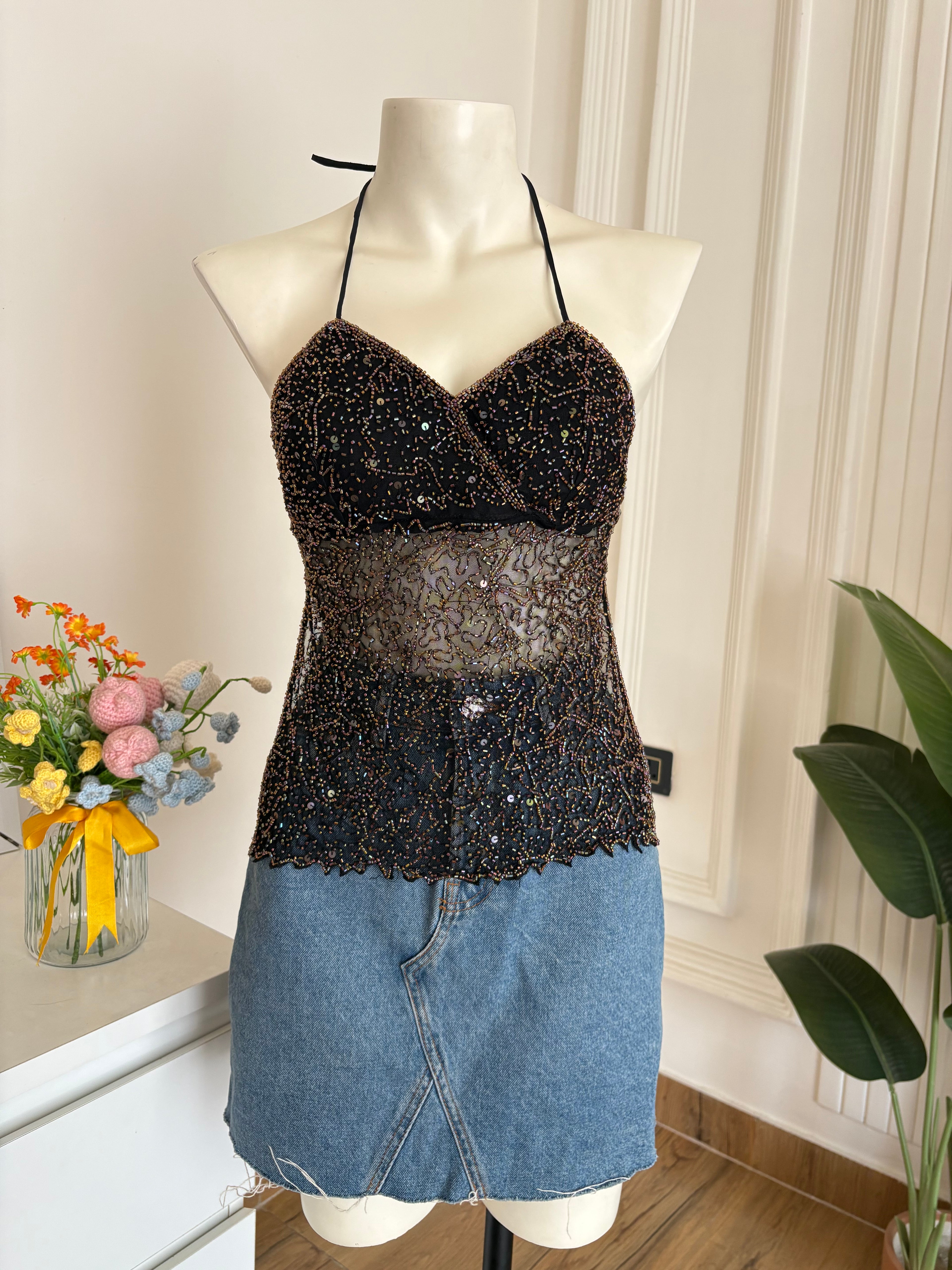 Golden sequin padded top