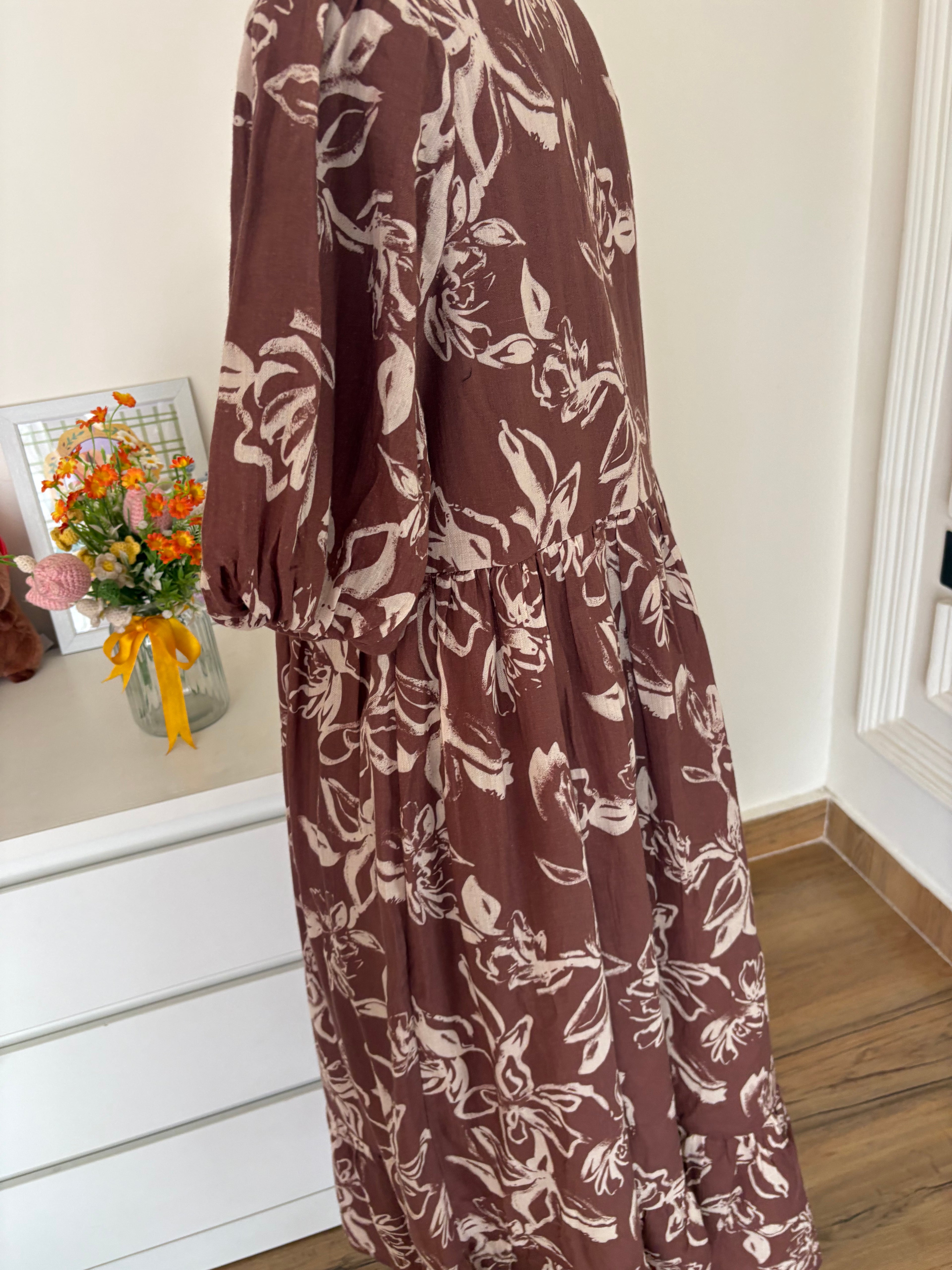 Brown front tie dress
