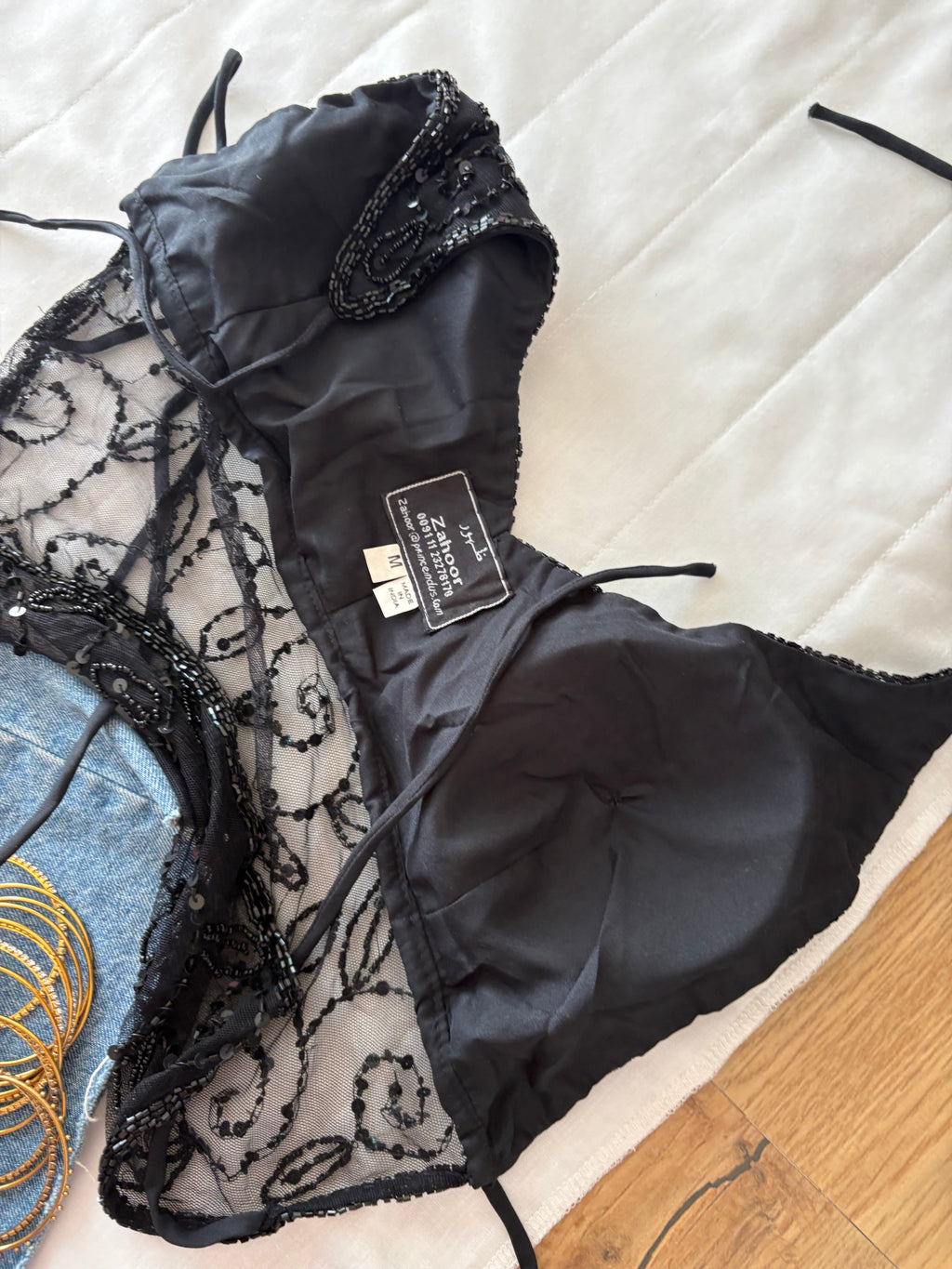 Black padded beaded top 1