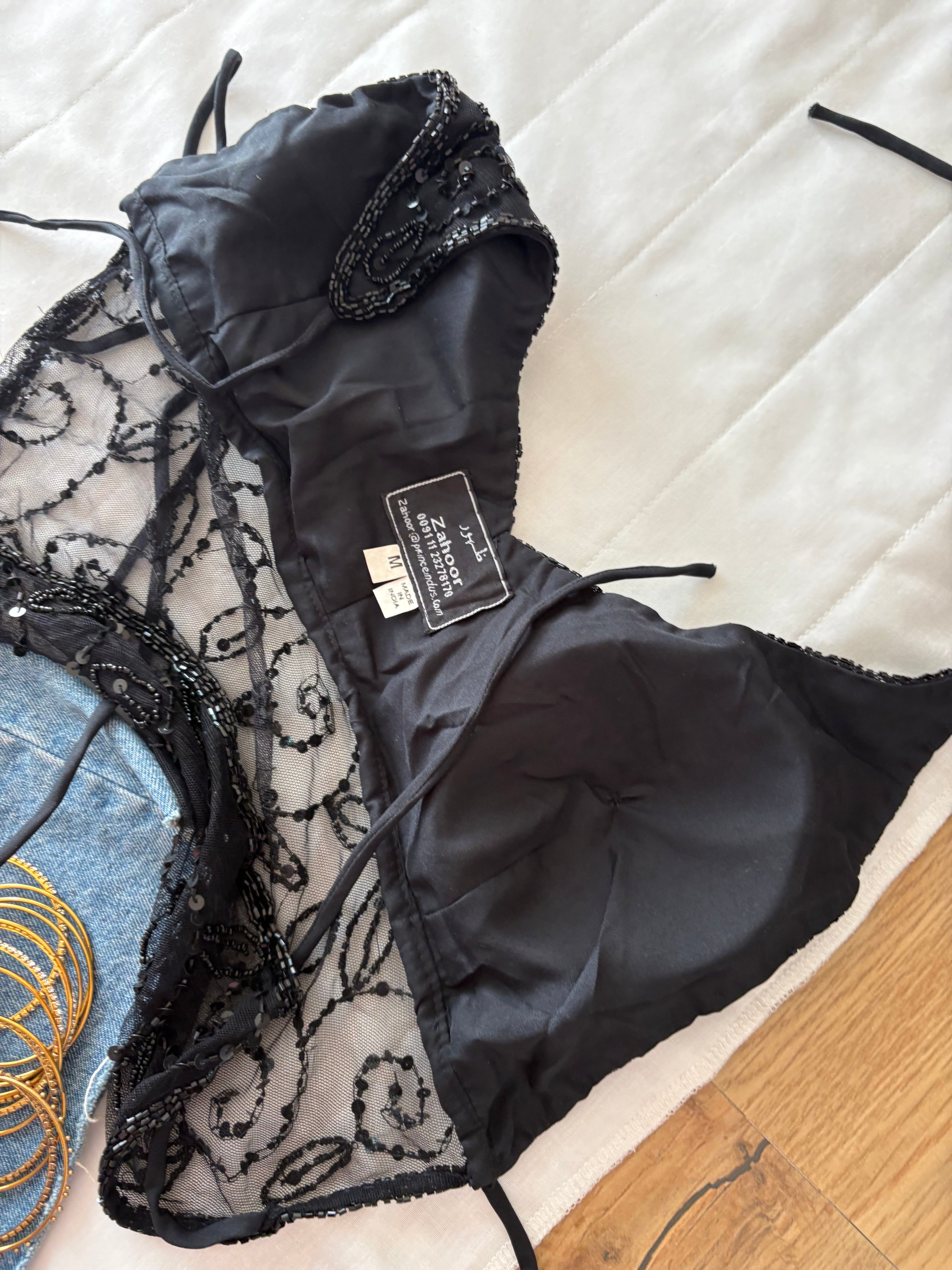 Black padded beaded top 1