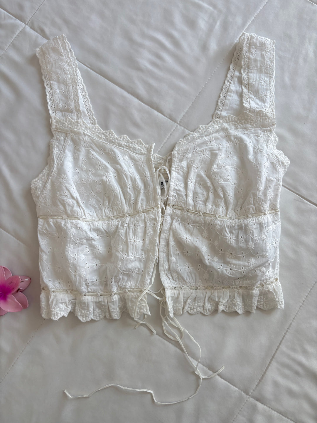 white front tie lace details