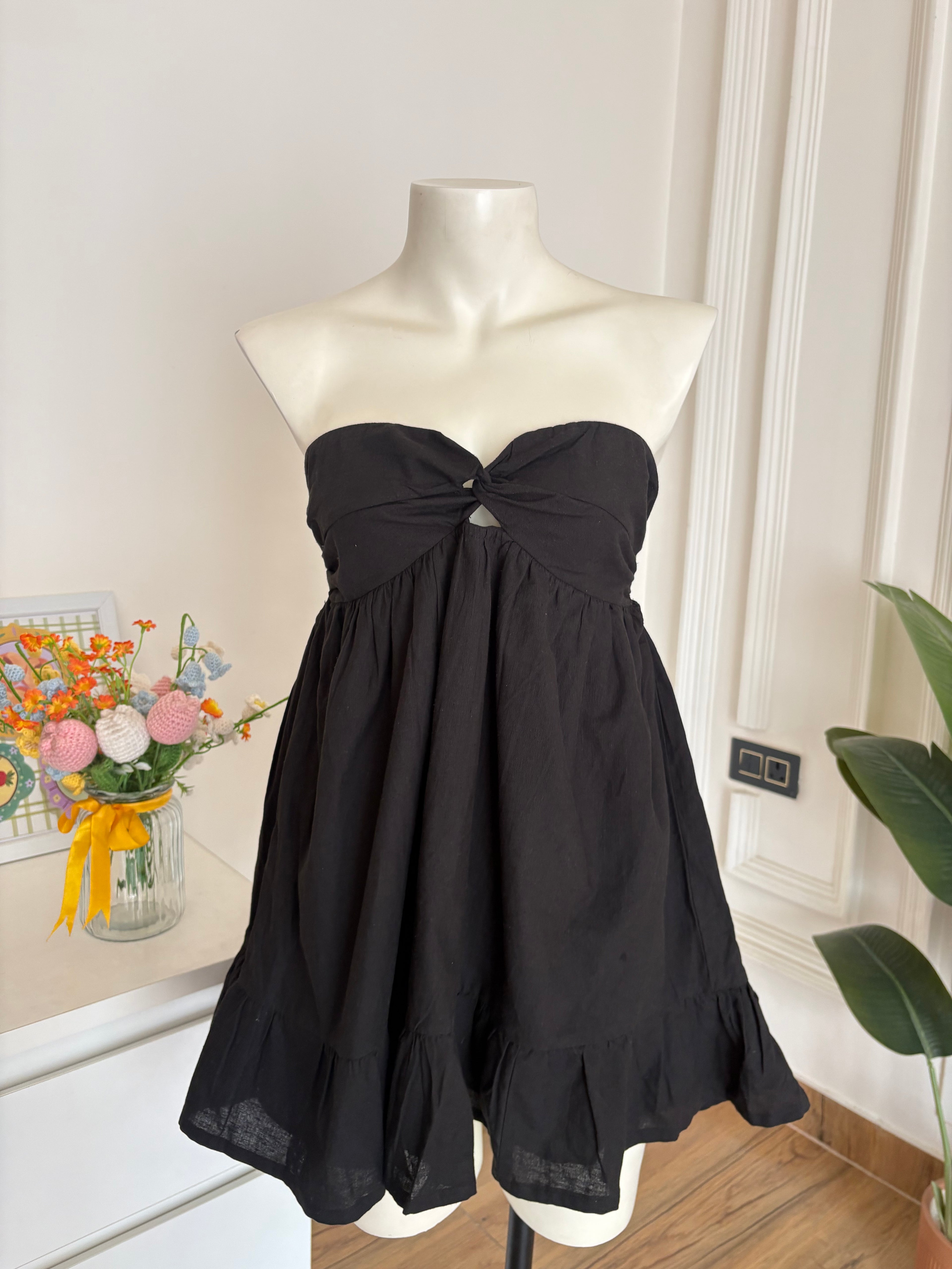 Black cotton linen dress