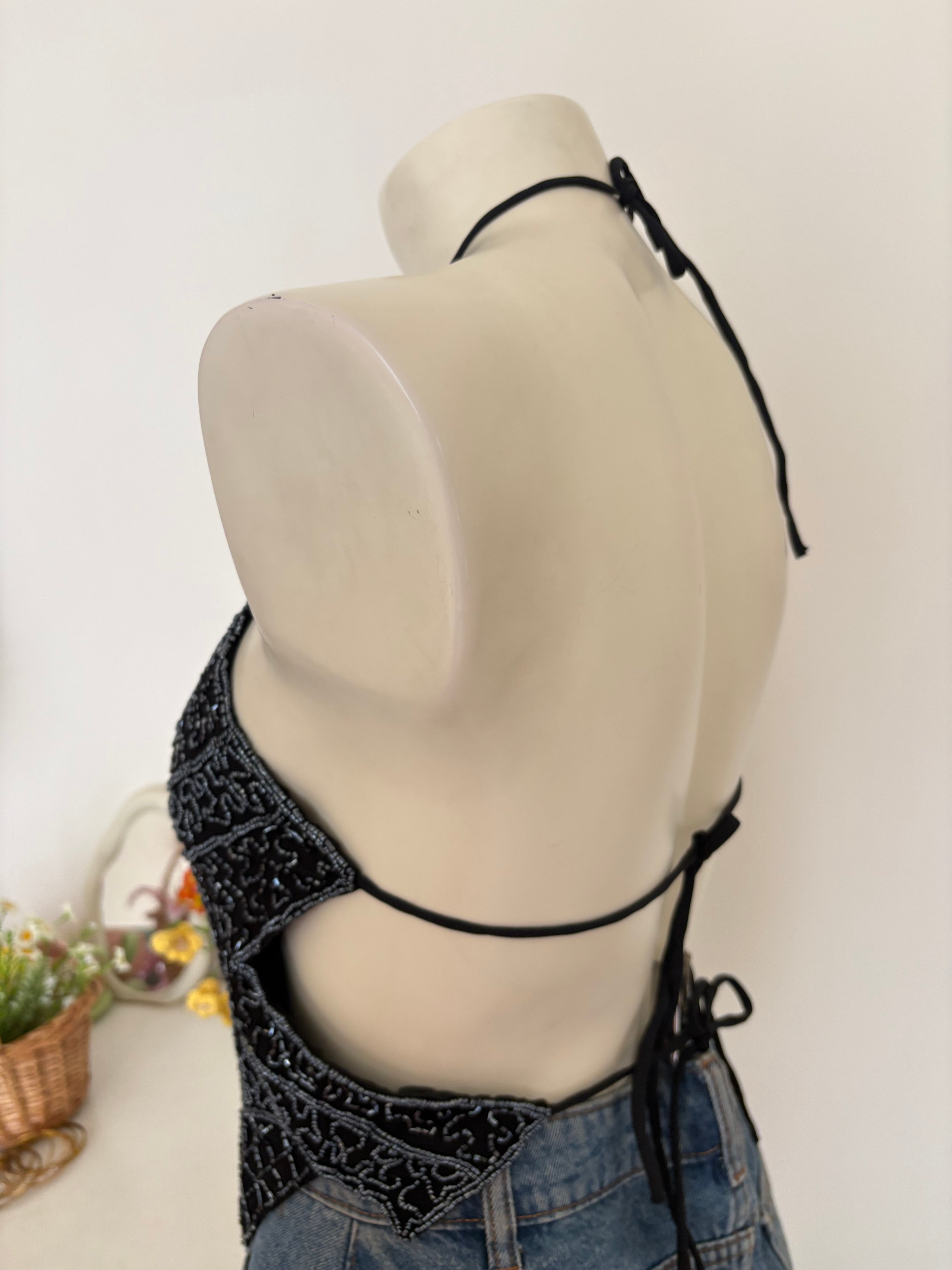 Beaded black butterfly top 3