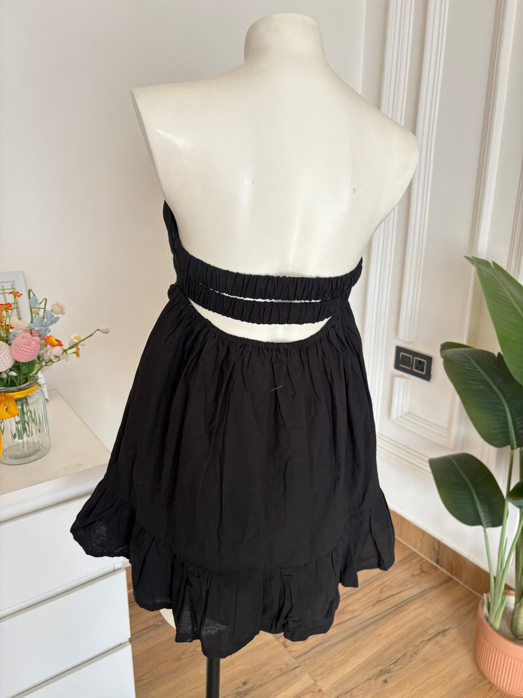 Black cotton linen dress