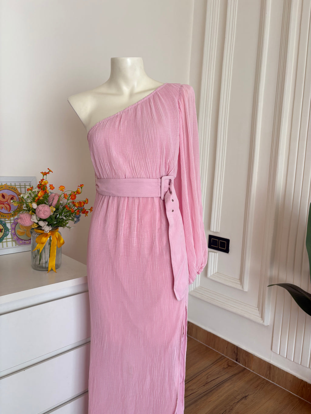Pink belt dress