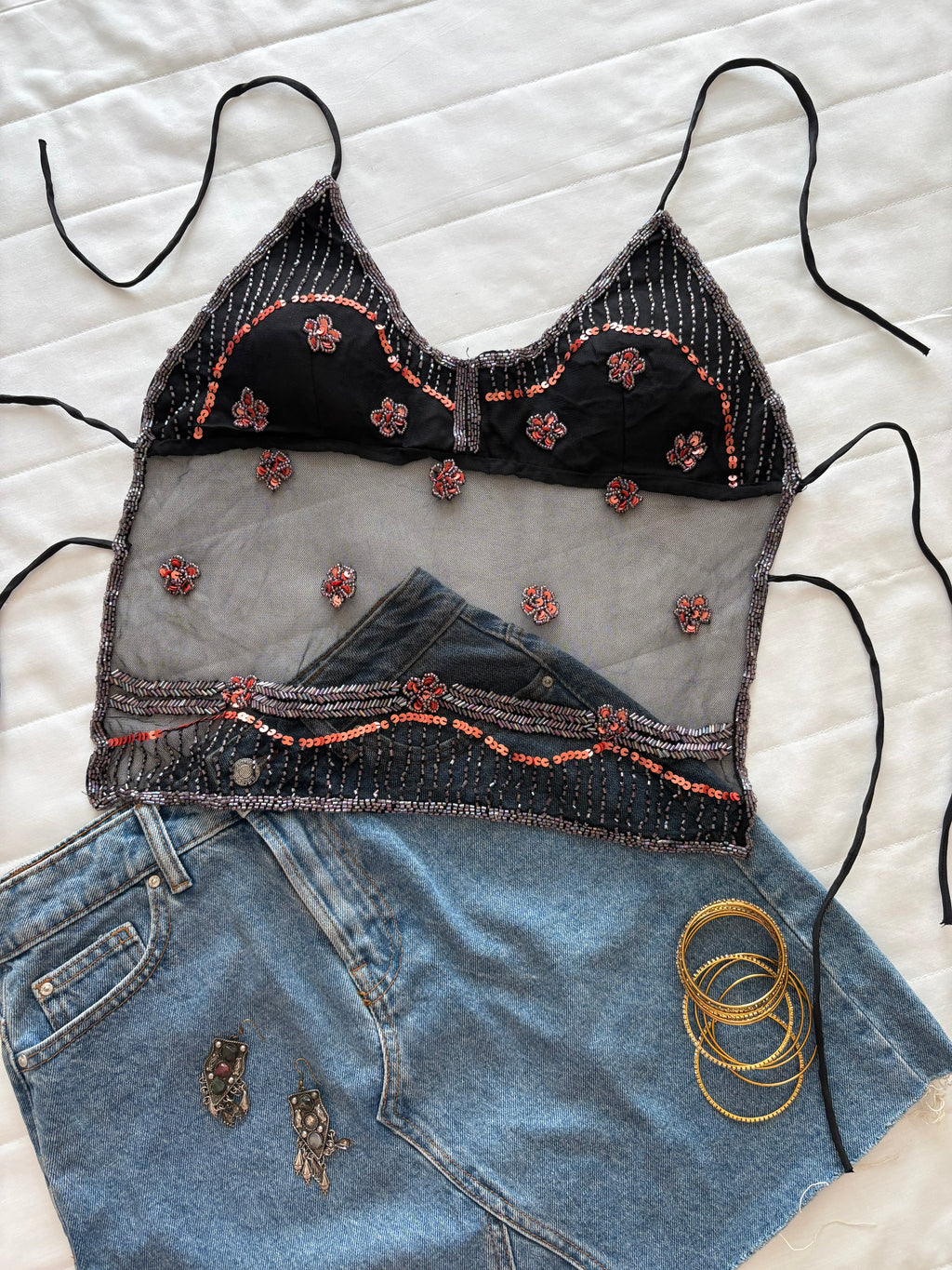 Orange beaded padded top