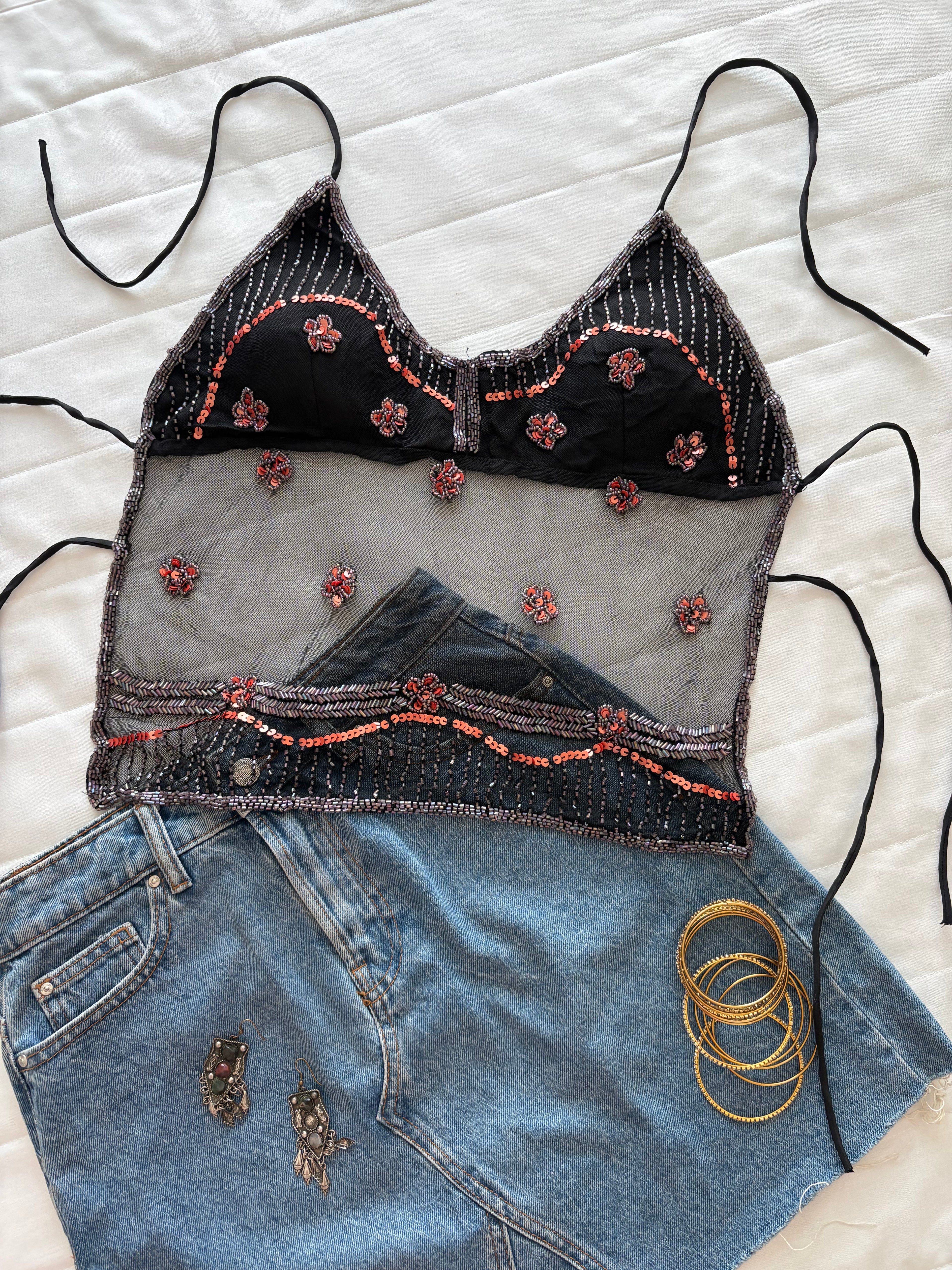Orange beaded padded top