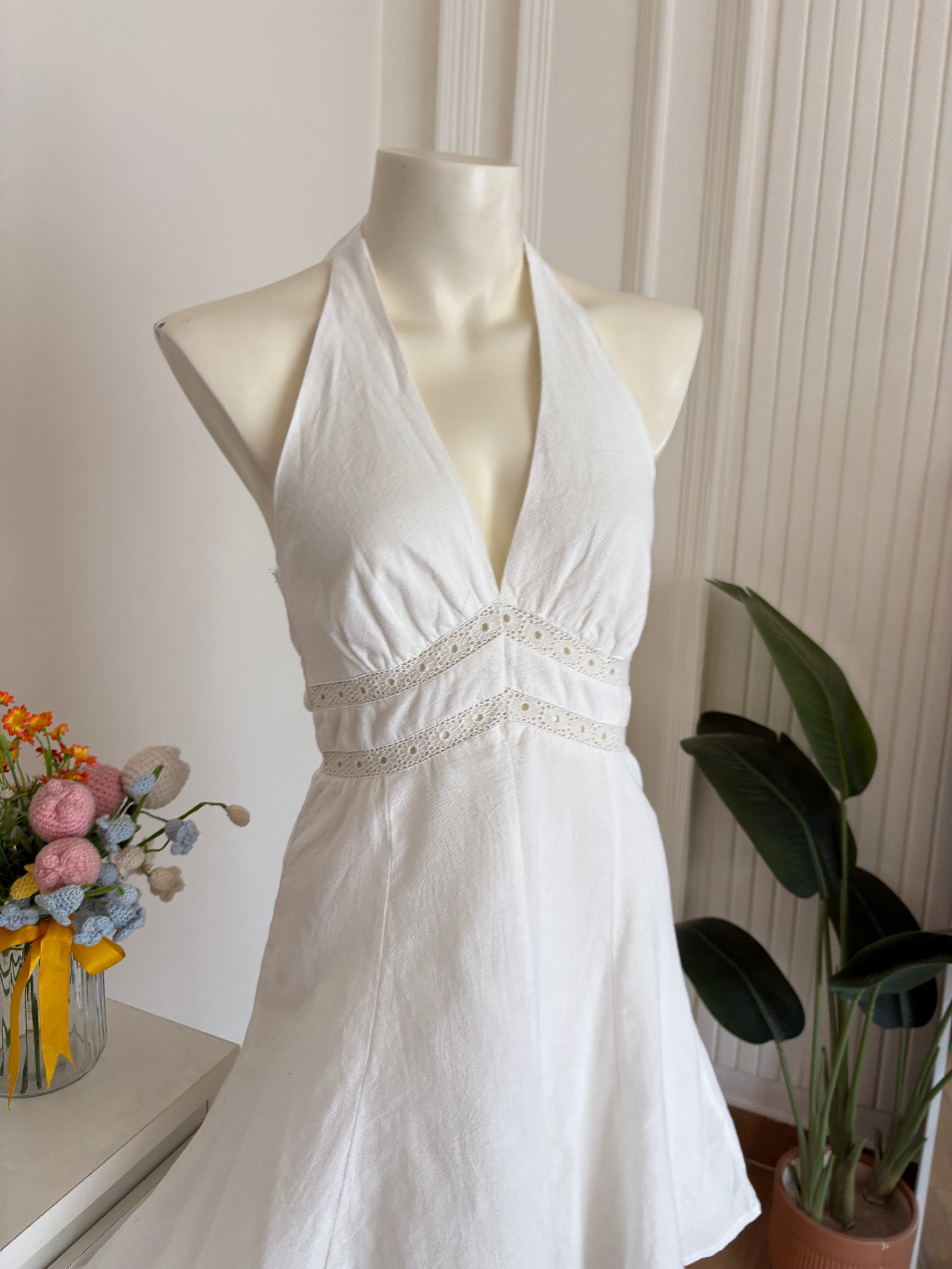 White halter neck dress