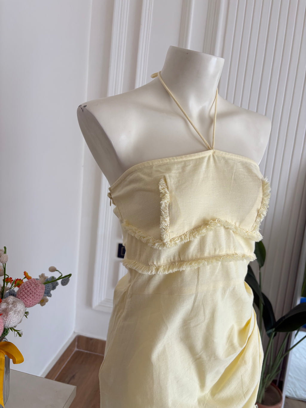 Pastel light colour cotton linen  dress