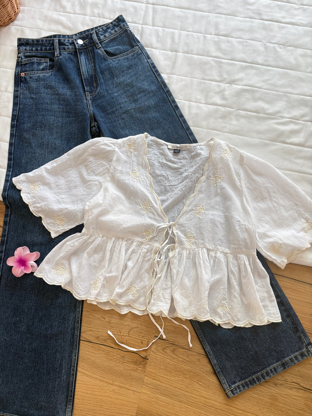 white yellow flower embroidery top