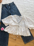 white yellow flower embroidery top