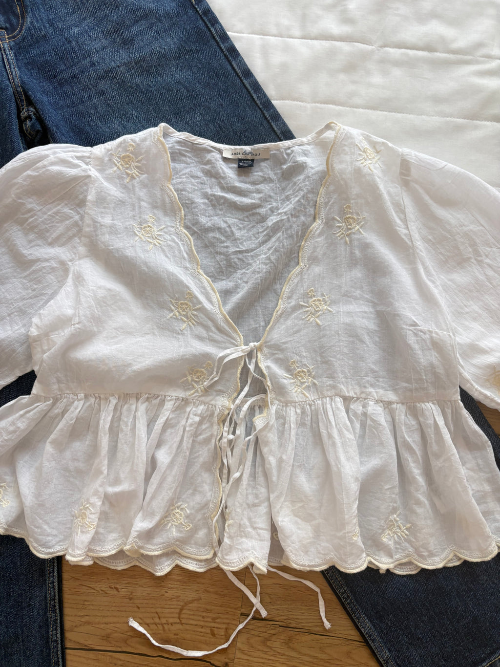 white yellow flower embroidery top