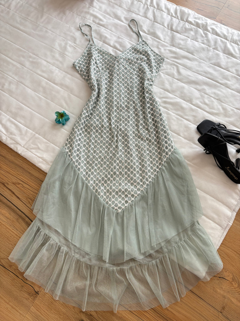 green mesh sequin dress