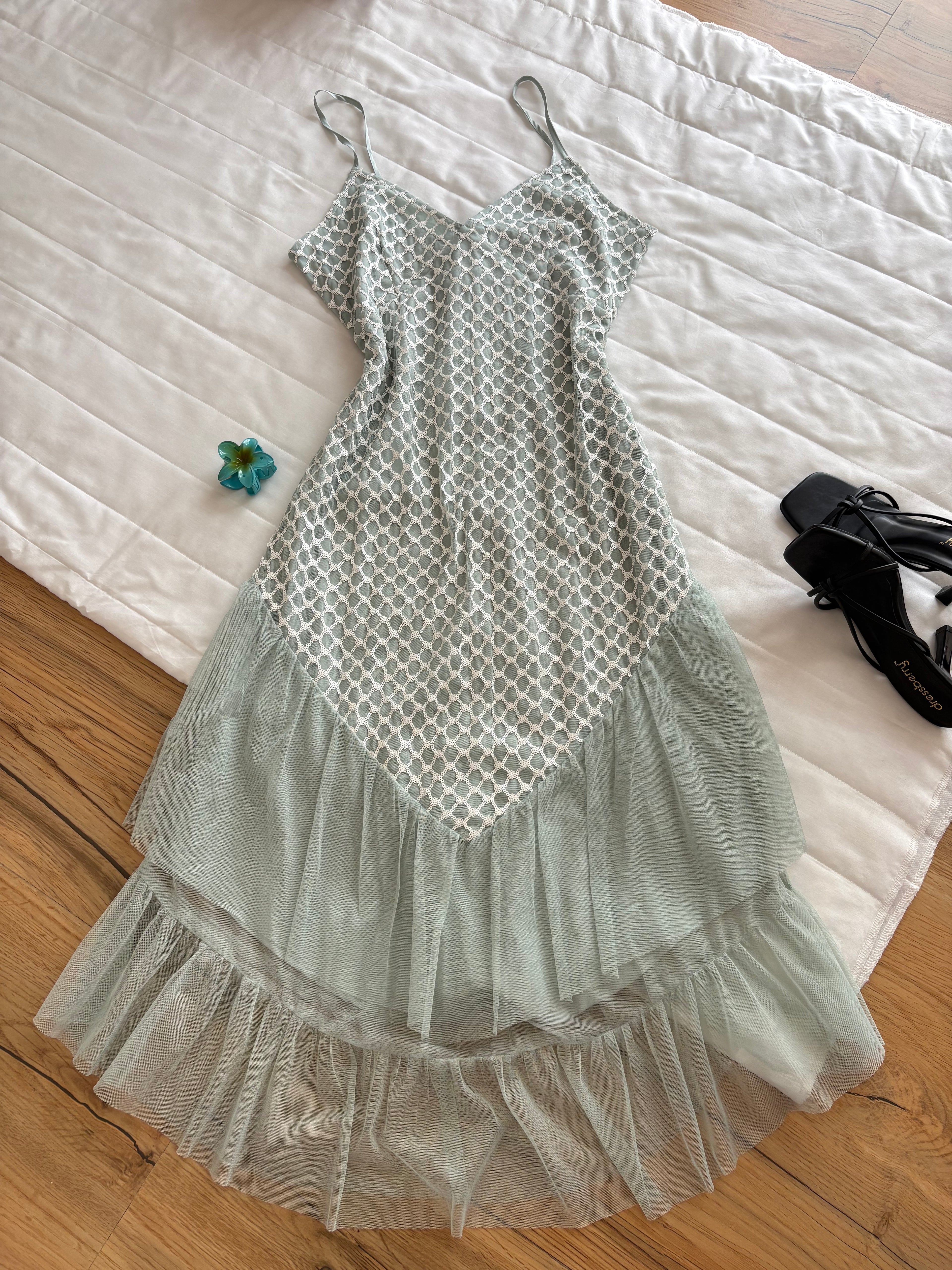 green mesh sequin dress