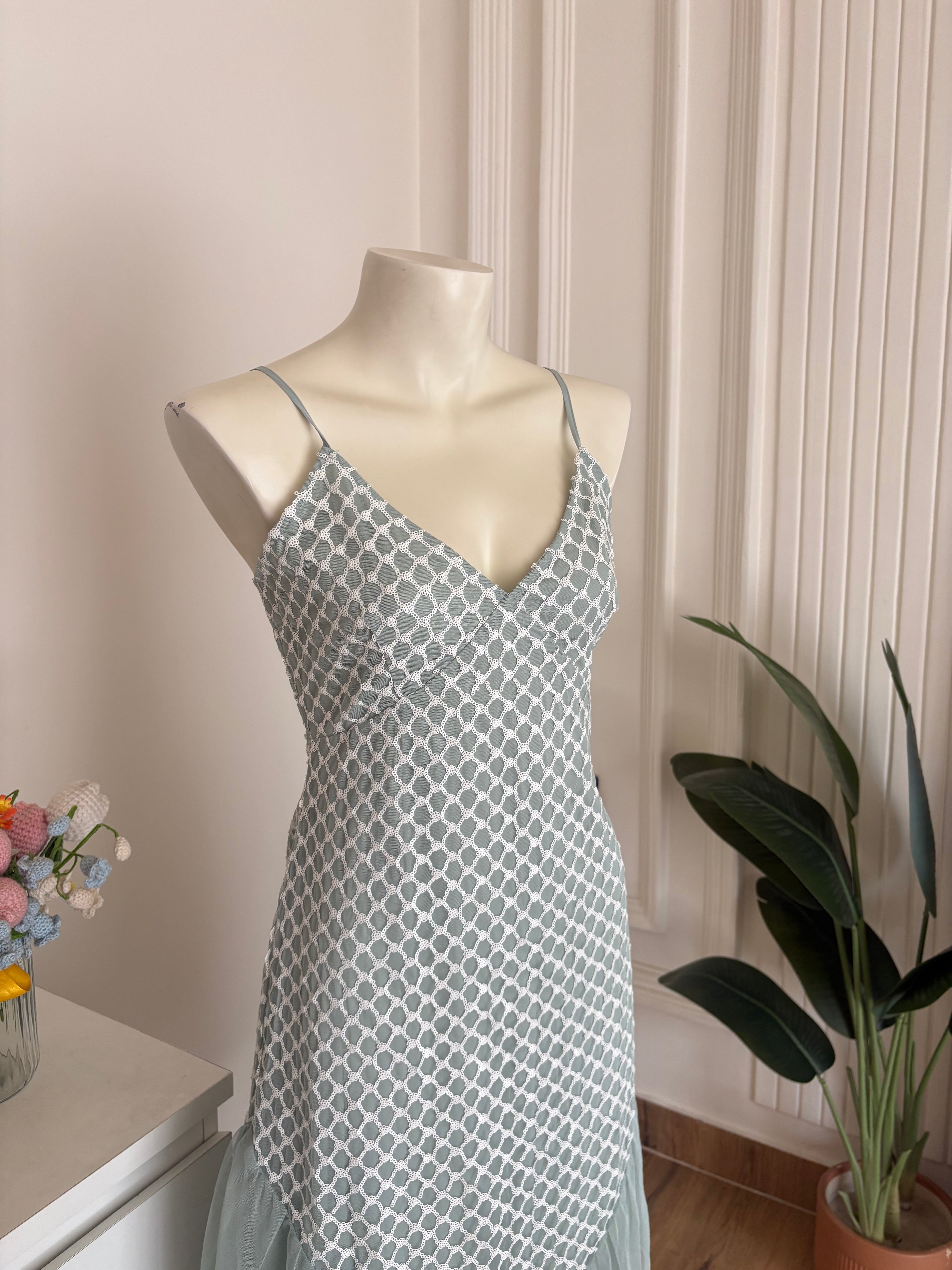 green mesh sequin dress