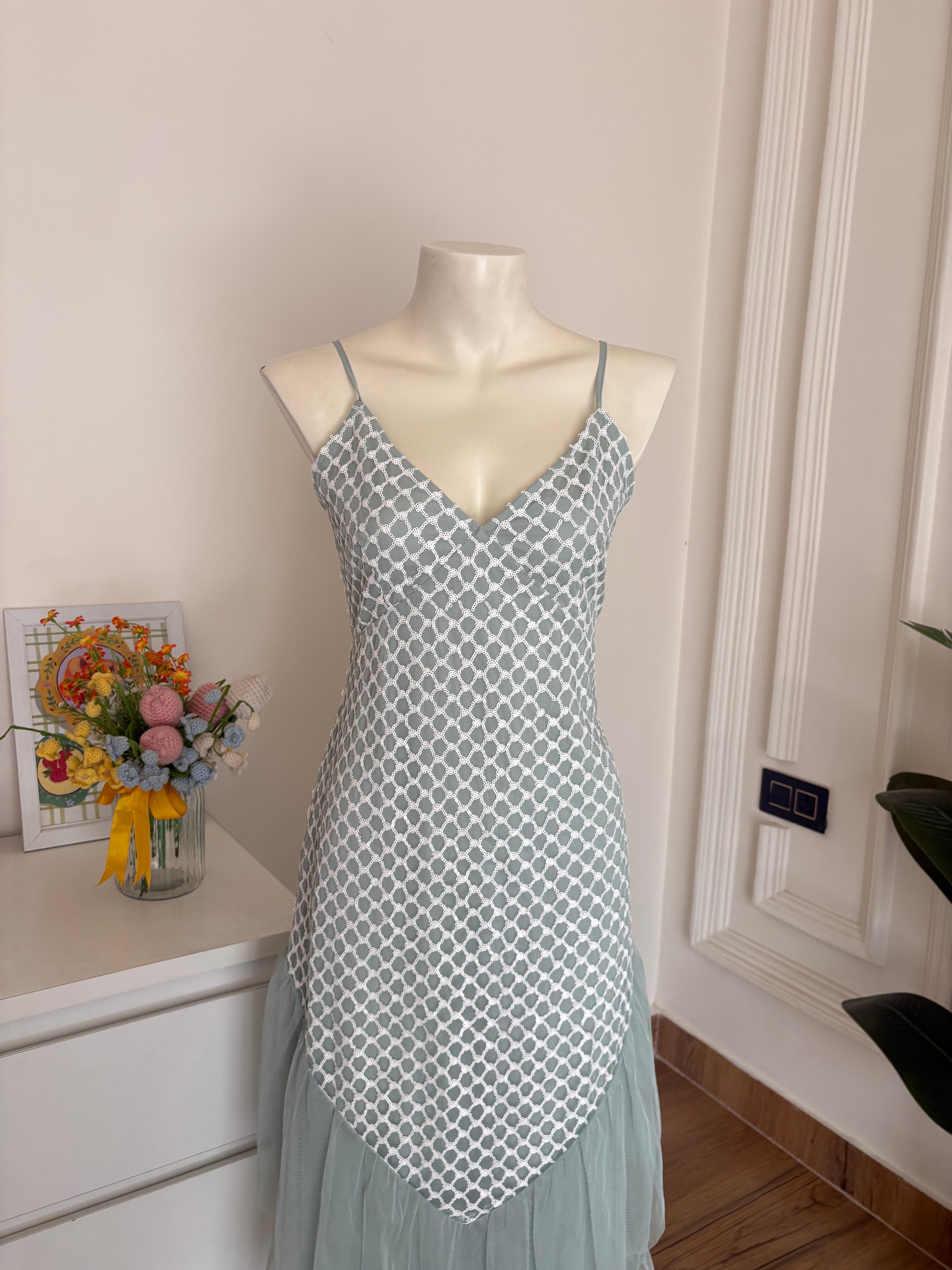 green mesh sequin dress