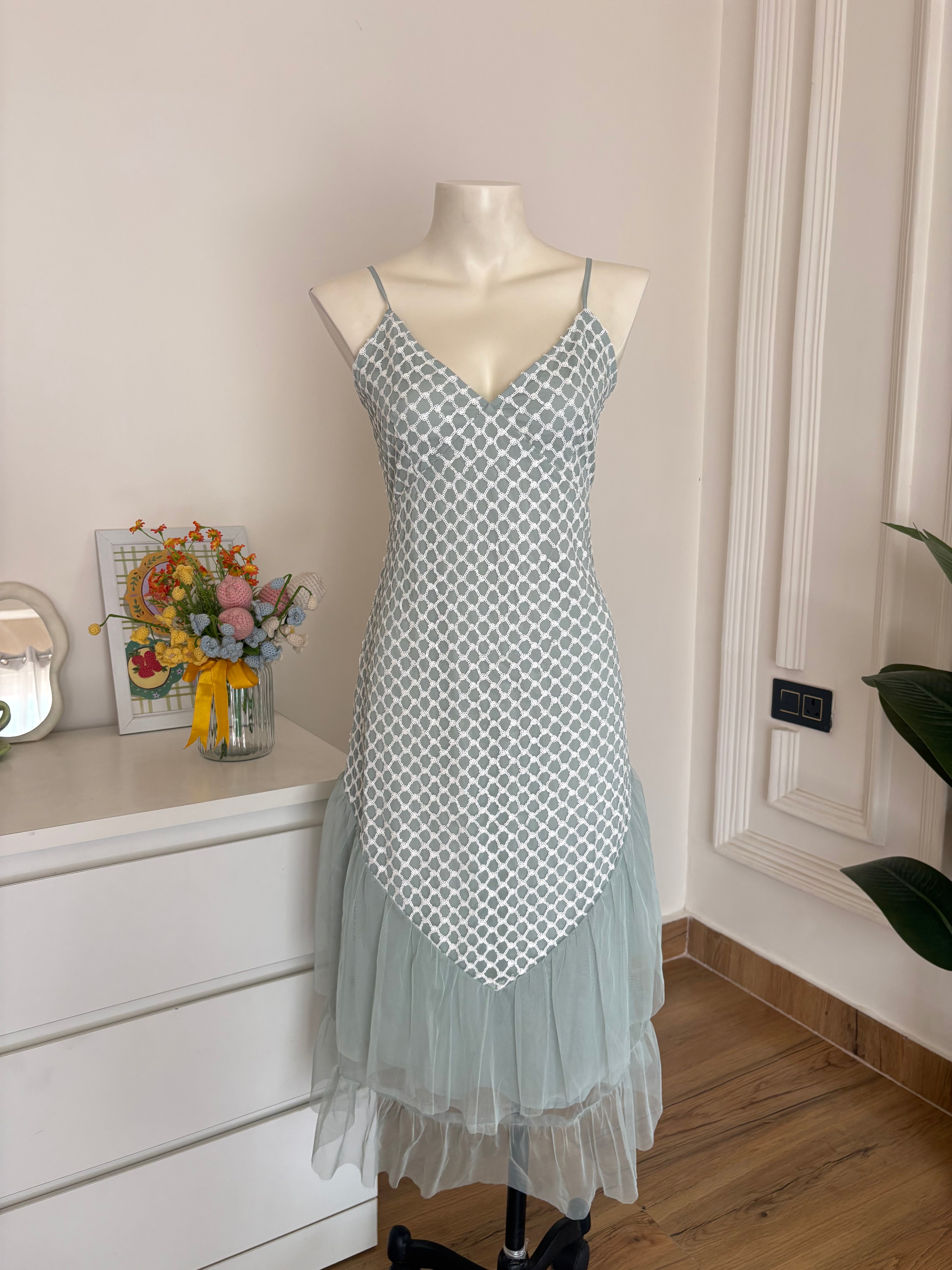 green mesh sequin dress