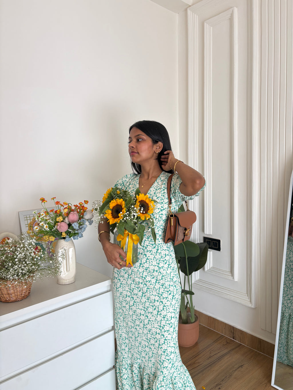 green floral dress
