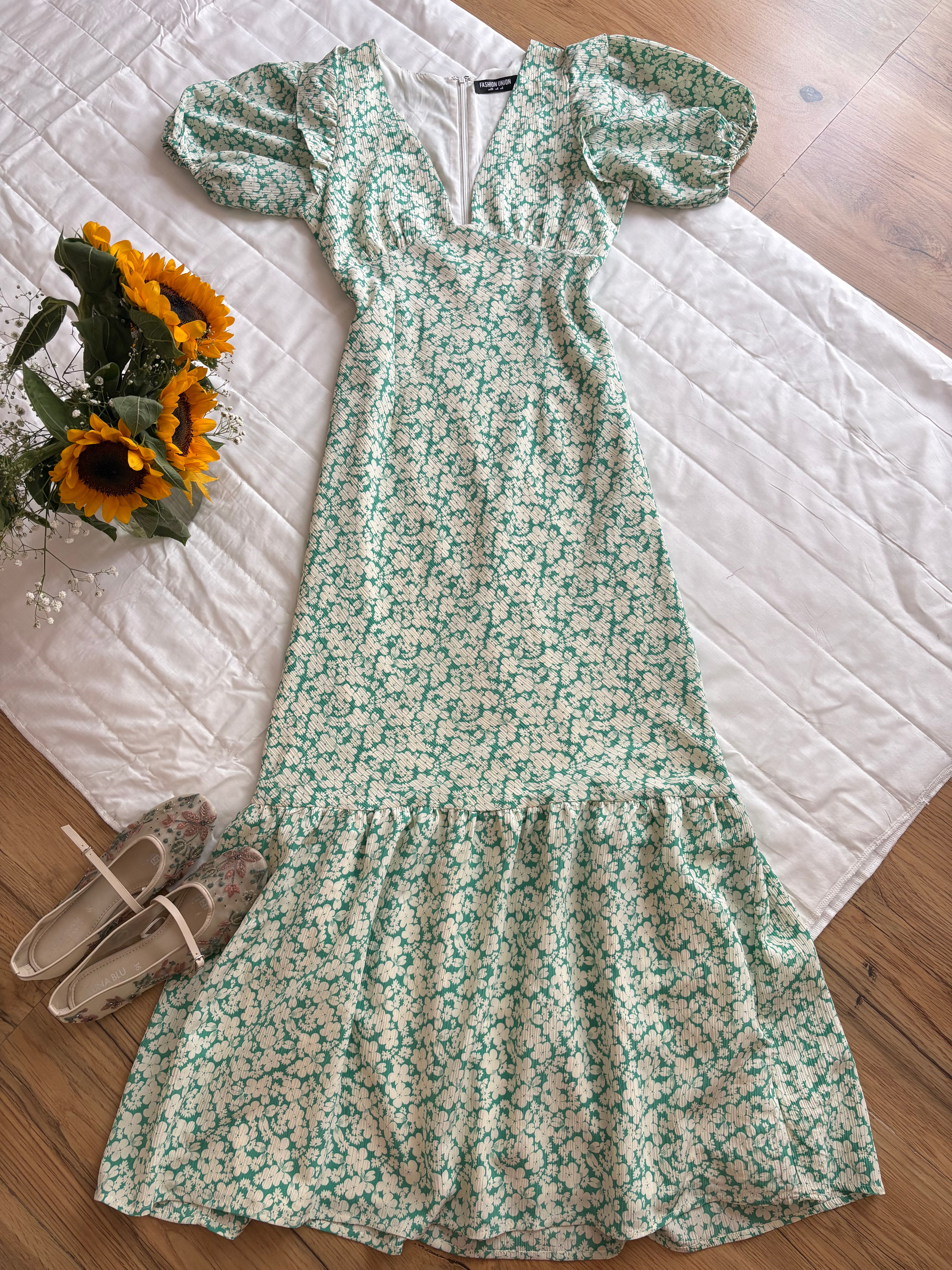 green floral dress
