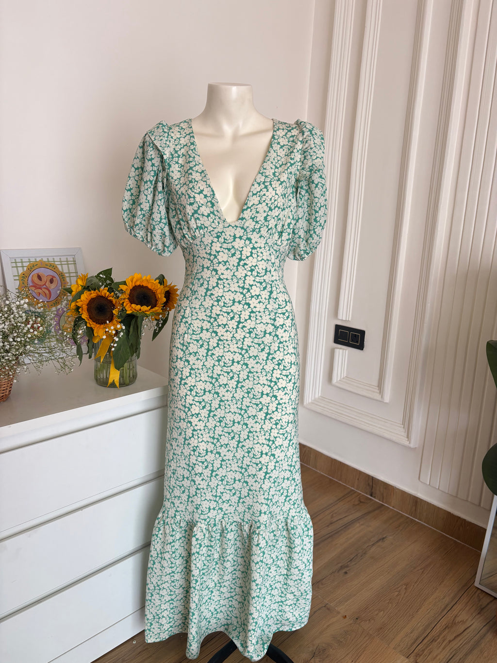 green floral dress