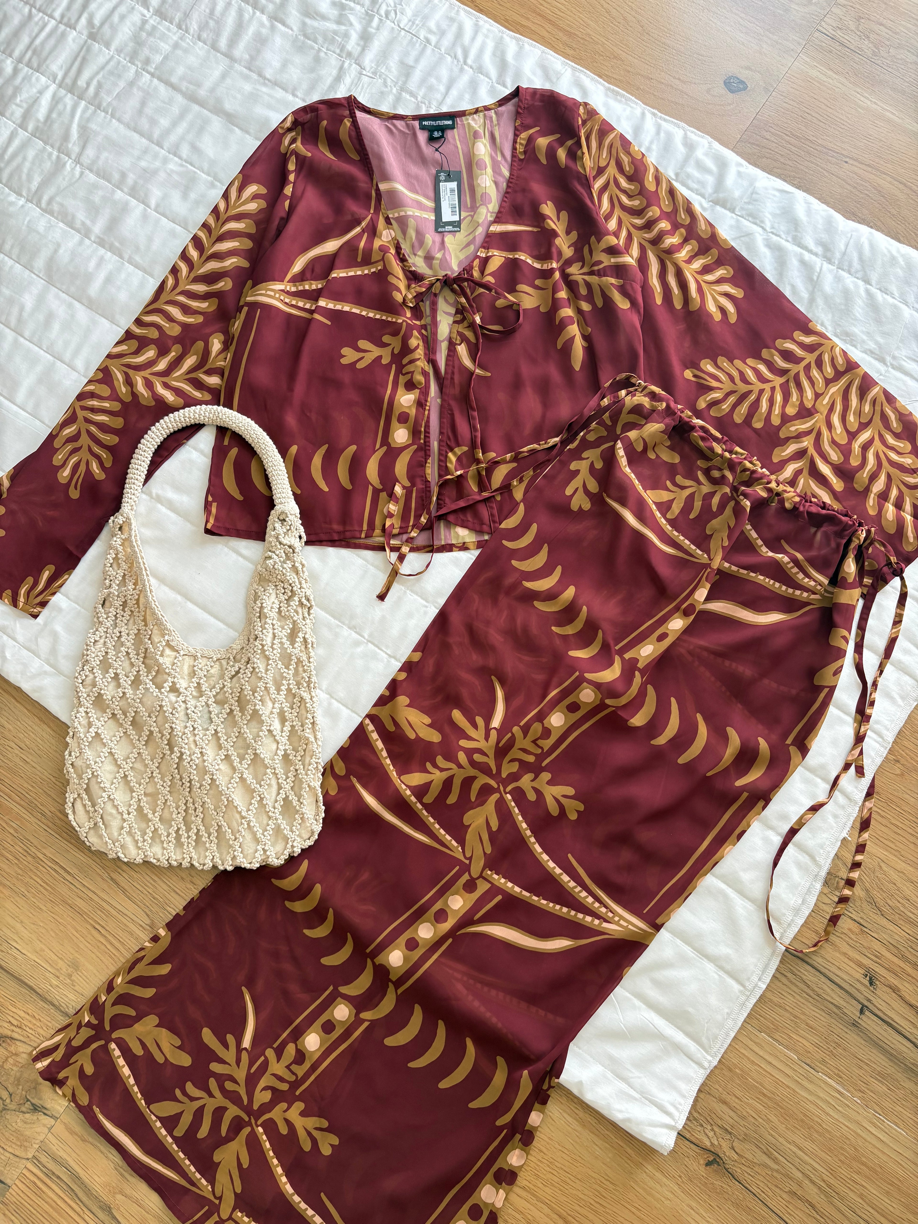 maroon printed top and skirt (individual)