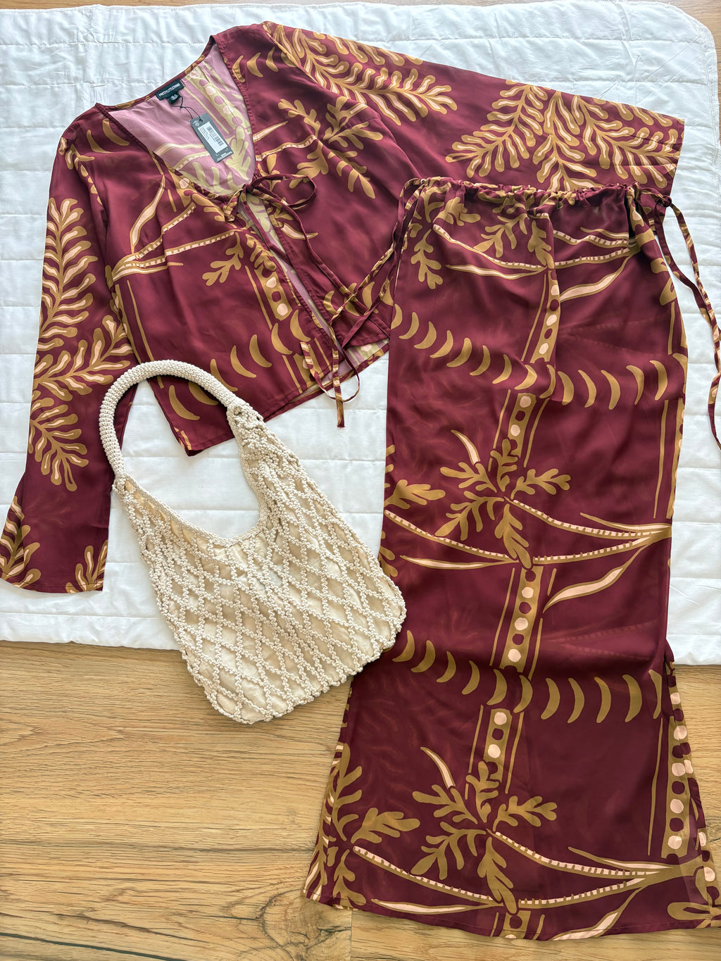 maroon printed top and skirt (individual)