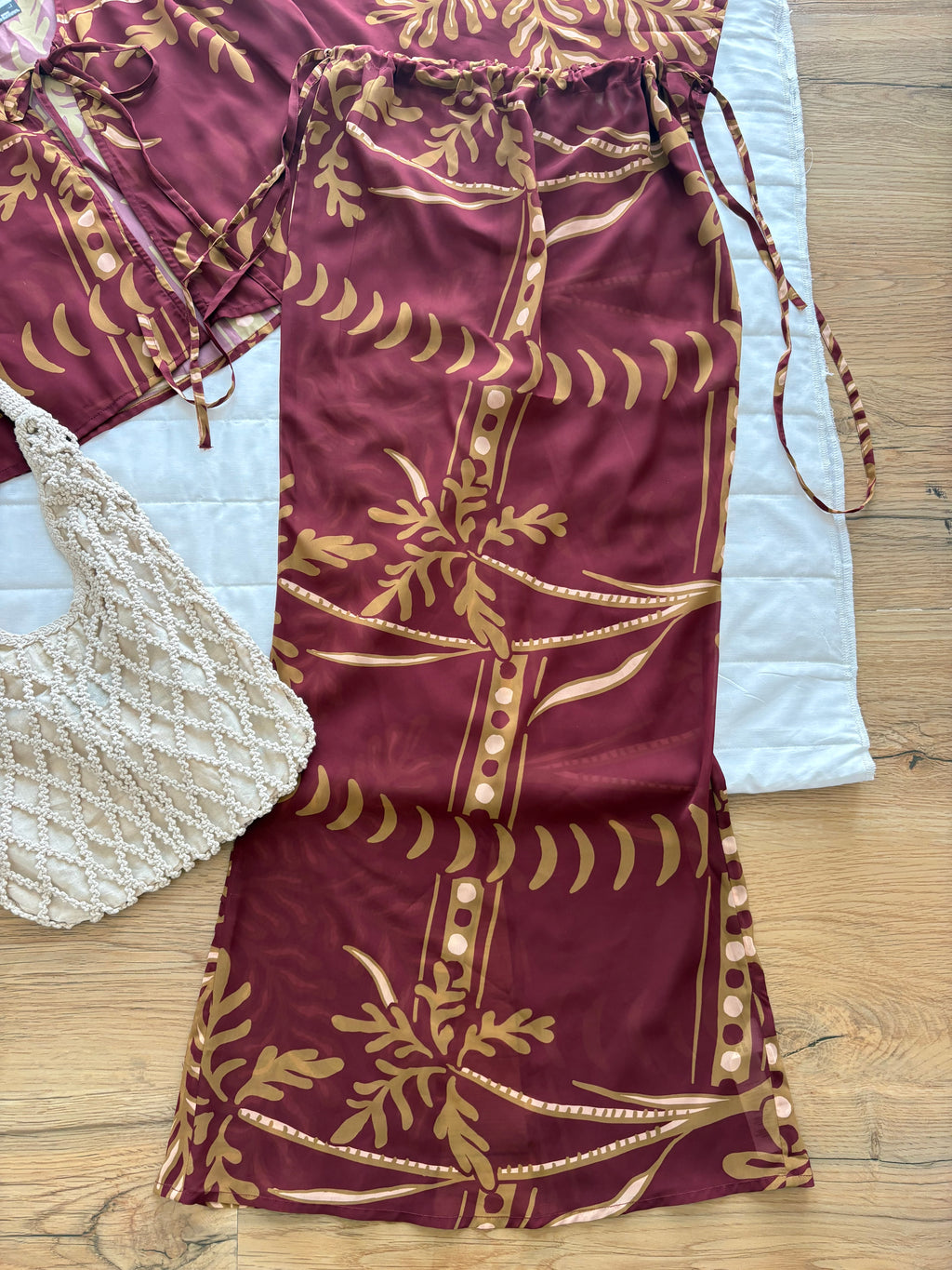 maroon printed top and skirt (individual)