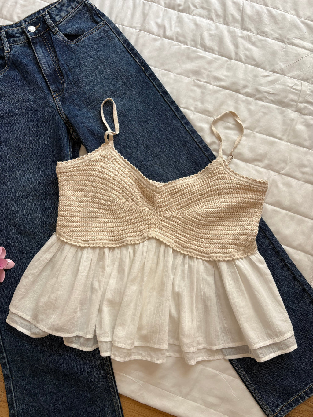 crochet off white cotton top  xxl